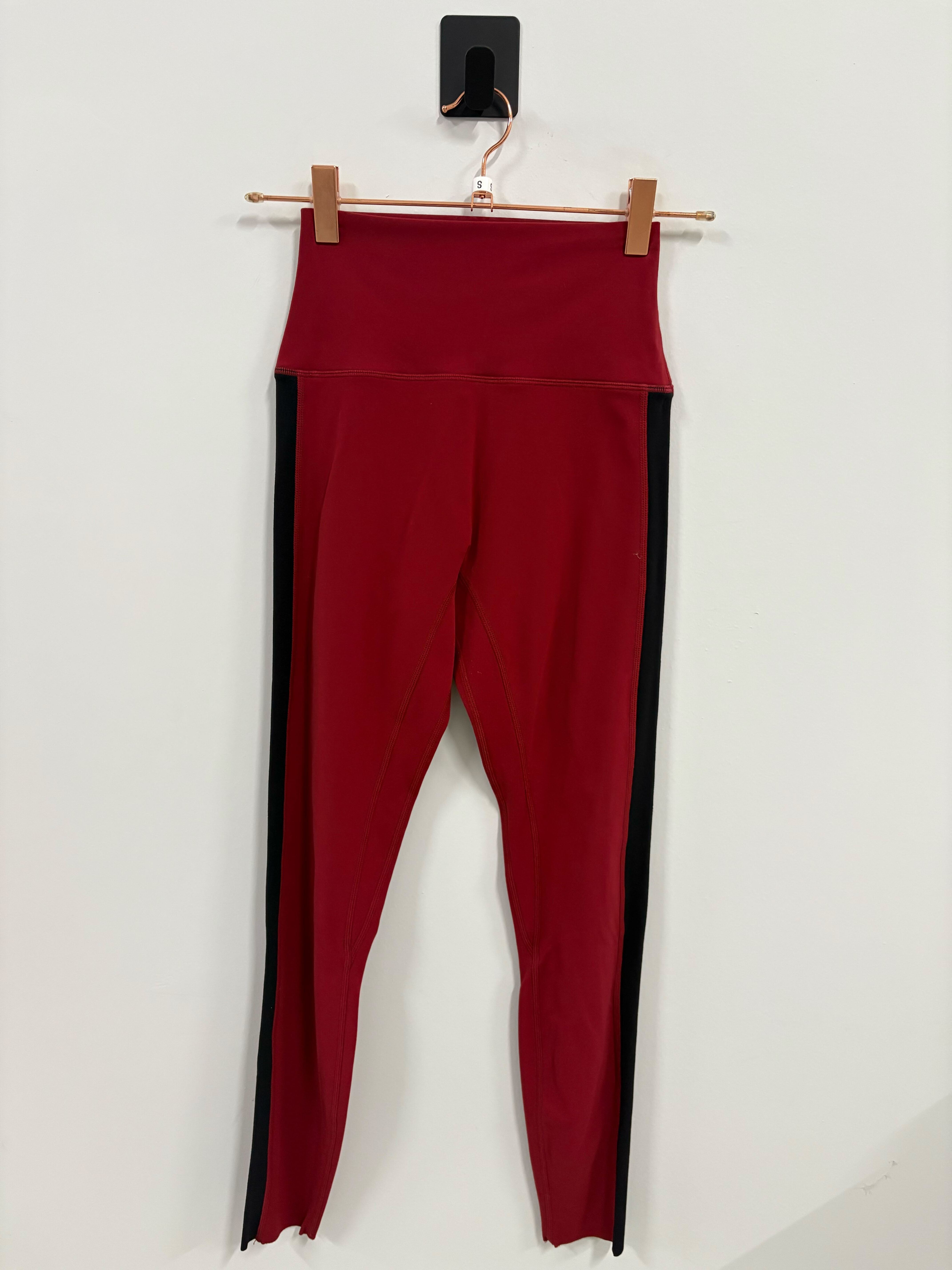 NKD Leggings for Women - High Waist Yoga Pants, Red & Black, Size Small | Perfect for Yoga, Gym, Running & Everyday Wear