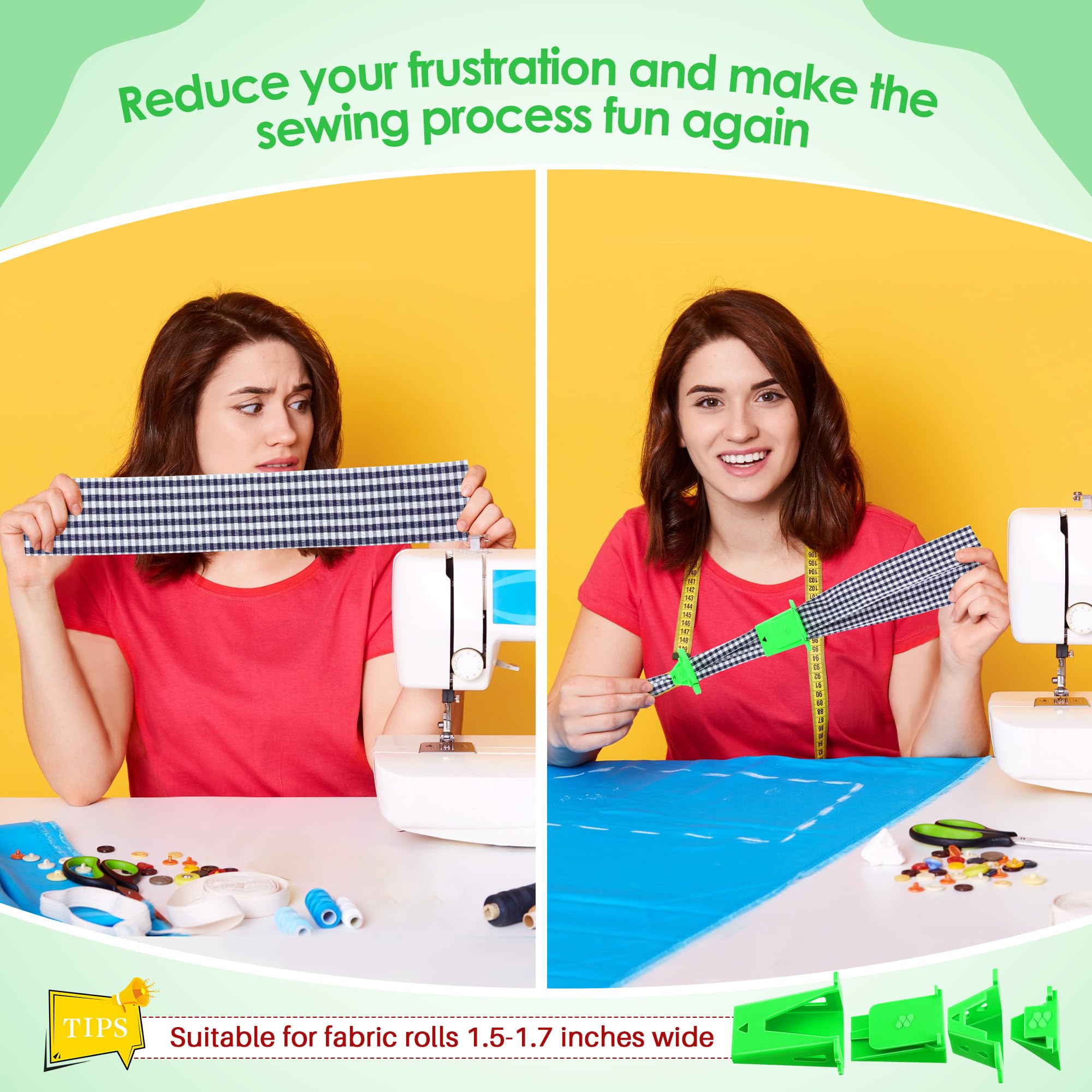 2 Pack Fabric Tube Maker for DIY Roll Rugs - Sewing Bias Tape Tool with Patented Design (Green) - Perfect for Crafting, Home Decor & Quilting Projects