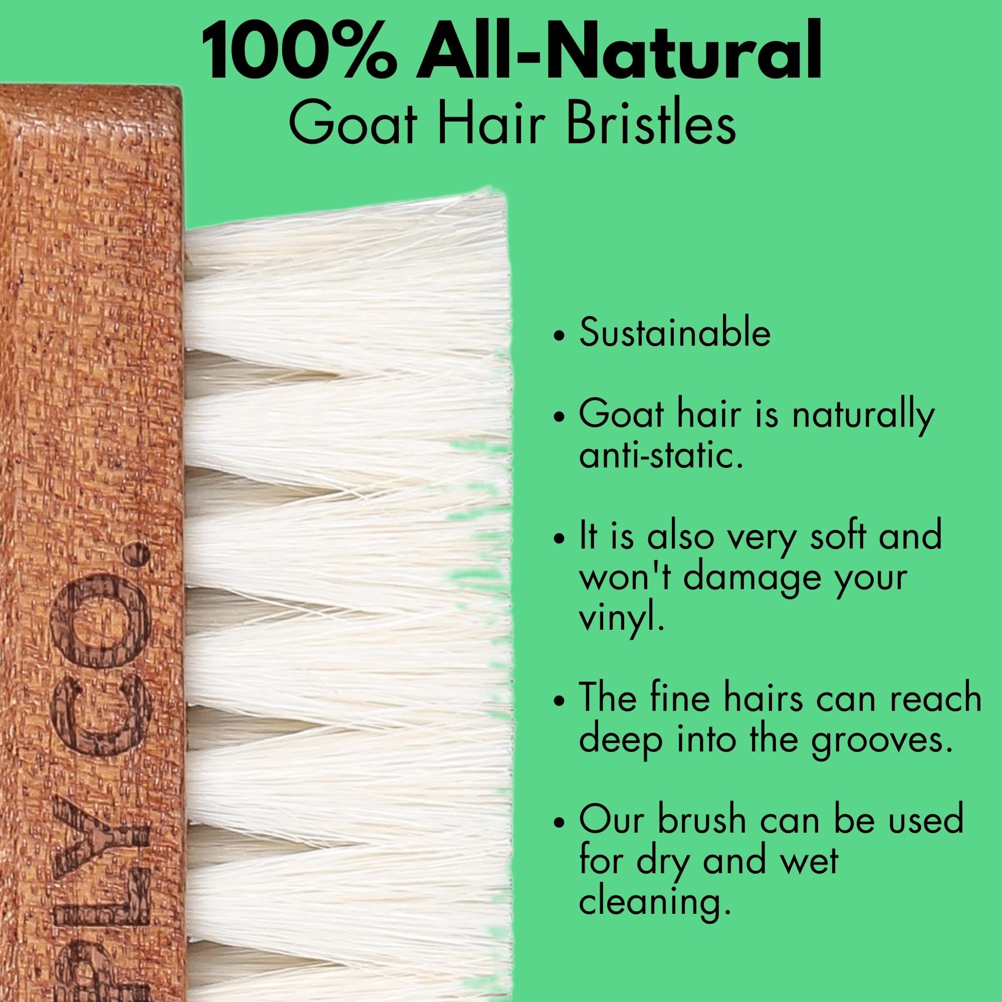 Natural Goat Hair Vinyl Record Brush - Wood Care Kit for Vinyl Cleaning