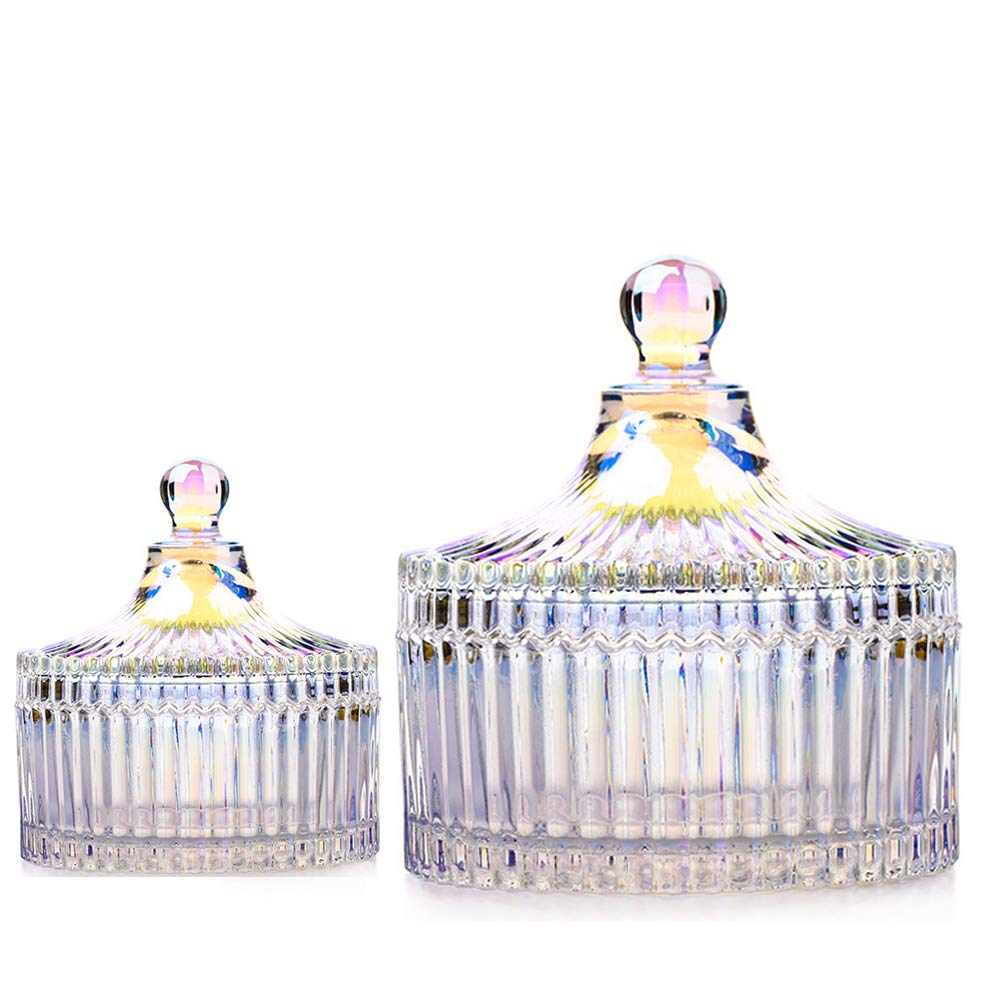 R FLORY 2-Piece Glass Jars with Lids - Bathroom Organizer Set for Qtips, Cotton Swabs & Vanity Essentials | Airtight Storage Containers for Makeup, Skincare & Bathroom Countertop Organization (Dazzle Design)