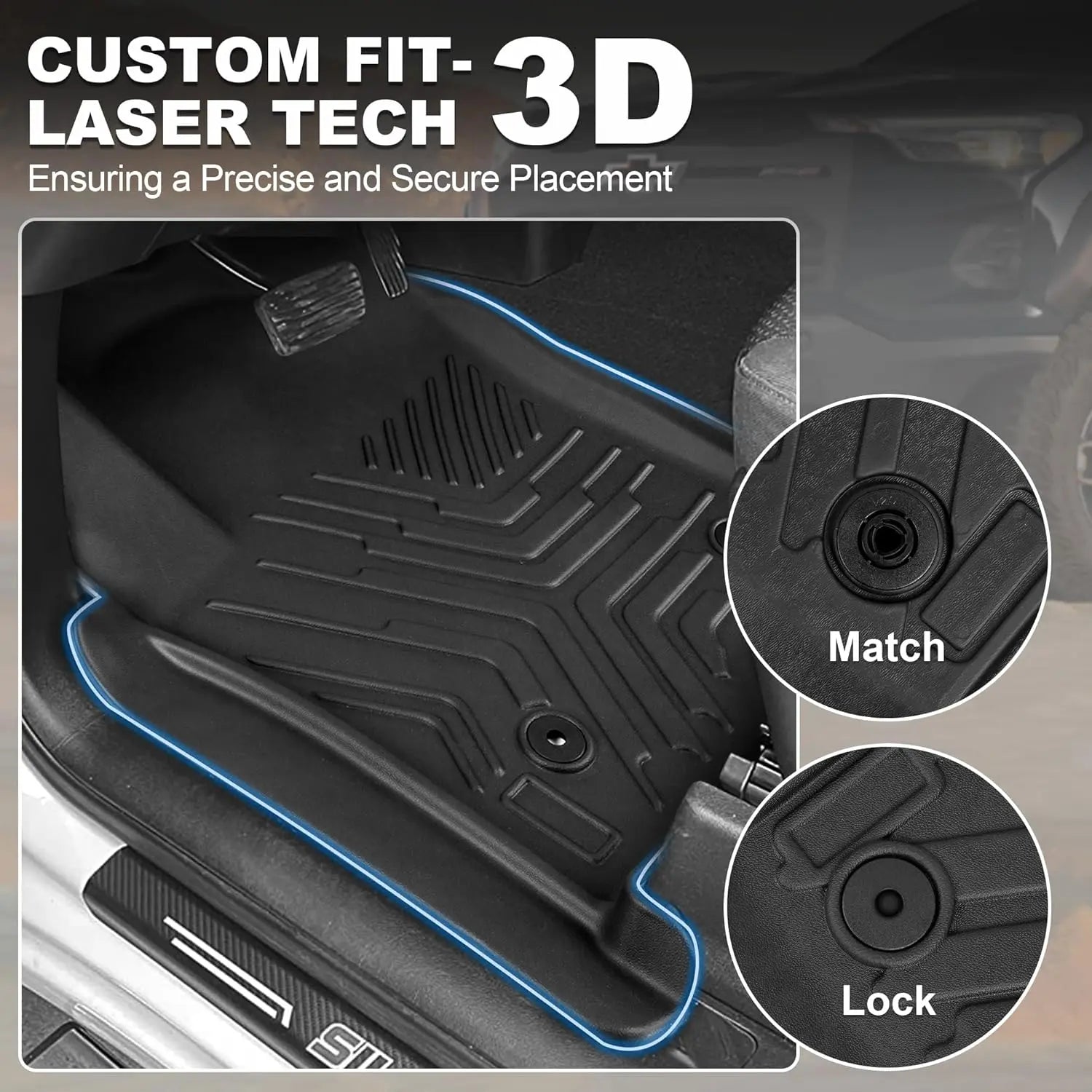 3-Piece All-Weather Floor Mats for 2019-2025 Chevrolet Silverado 1500/GMC Sierra 1500 & 2020-2025 Silverado/Sierra 2500HD/3500HD Crew Cab - Rear Row with Carpeted Under Seat Storage - Durable Protection for Mud, Snow & Spills