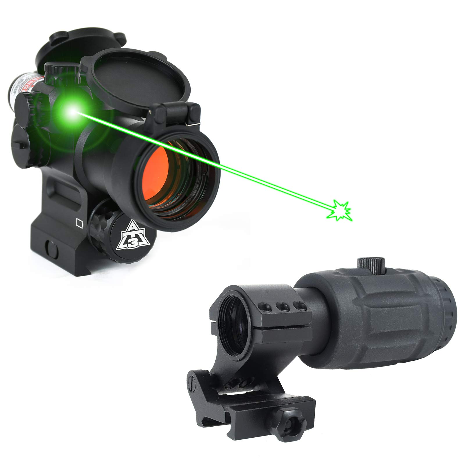 AT3 2 MOA Red Dot Sight with Laser & 3X Magnifier Kit - Precision Rifle Scope for AR-15 Hunting & Tactical Shooting | Quick Target Acquisition for Home Defense & Outdoor Adventures