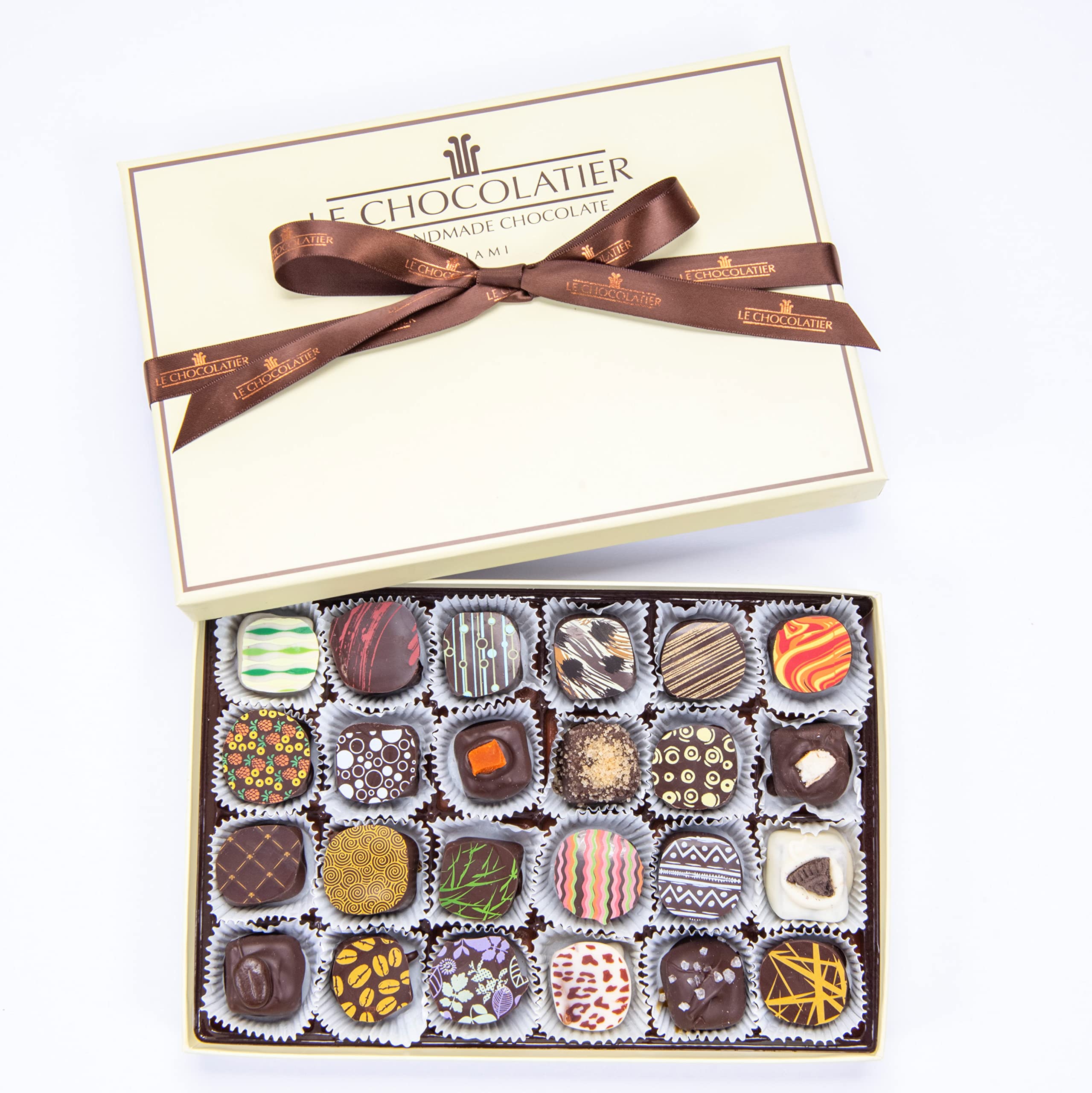 Le Chocolatier Signature Gourmet Assorted Chocolate Truffle Gift Box - Lactose Free Vegan Dark Chocolate - 24 Piece Box - Perfect for Holidays, Birthdays & Corporate Gifts