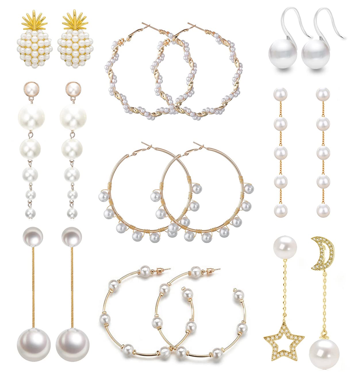 Jewdreamer 9 Pairs Simulated Pearl Drop Earrings for Women - Long Tassel Dangle Earrings, Boho Pearl Hoop Earrings, Imitation Pearl Statement Jewelry for Wedding, Party, Date Night & Special Occasions