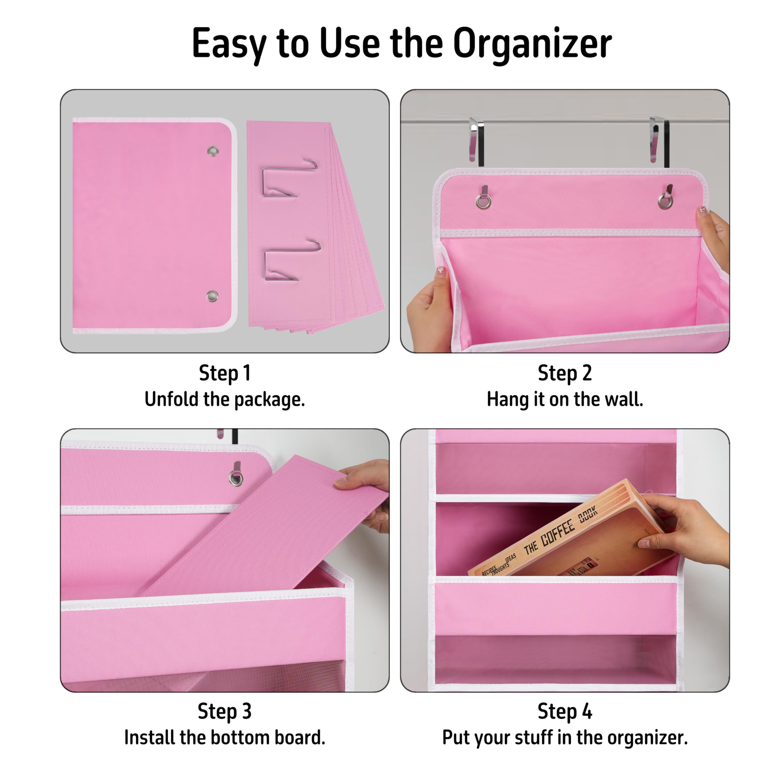 Over Door Organizer with 5 Large Pockets - Heavy Duty Hanging Storage for Closet, Bathroom, Nursery & Dorm - Perfect for Toys, Cosmetics, Sundries & Baby Essentials (Pink) - Space Saving Solution for Small Rooms & Apartments