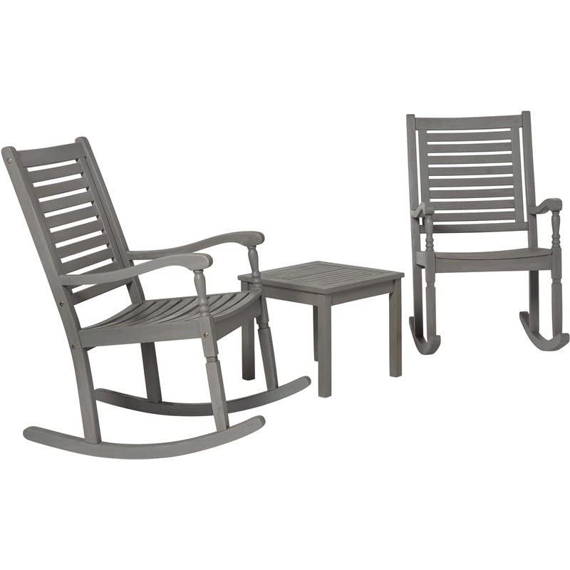 Pemberly Row 3-Piece Gray Wash Outdoor Rocking Chair Set with Side Table - Perfect for Patio, Garden & Porch Relaxation