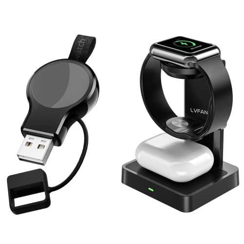 2-in-1 Wireless Charging Stand for Apple Watch & AirPods - Fast Qi Charger for iWatch Series 1-9 - Perfect for Nightstand, Office Desk & Travel