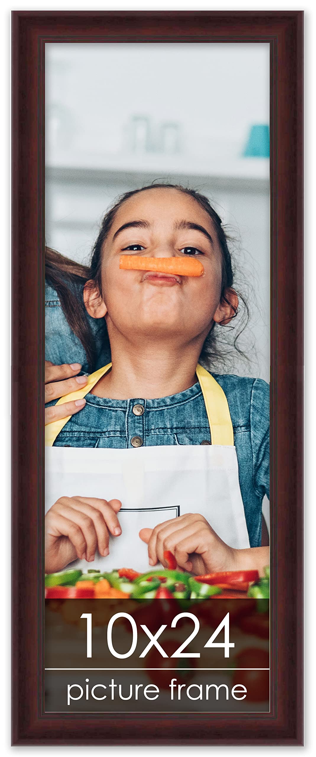 10x24 Contemporary Mahogany Wood Picture Frame with UV Acrylic & Foam Backing - Wall Art Display for Home, Office Decor & Photo Preservation