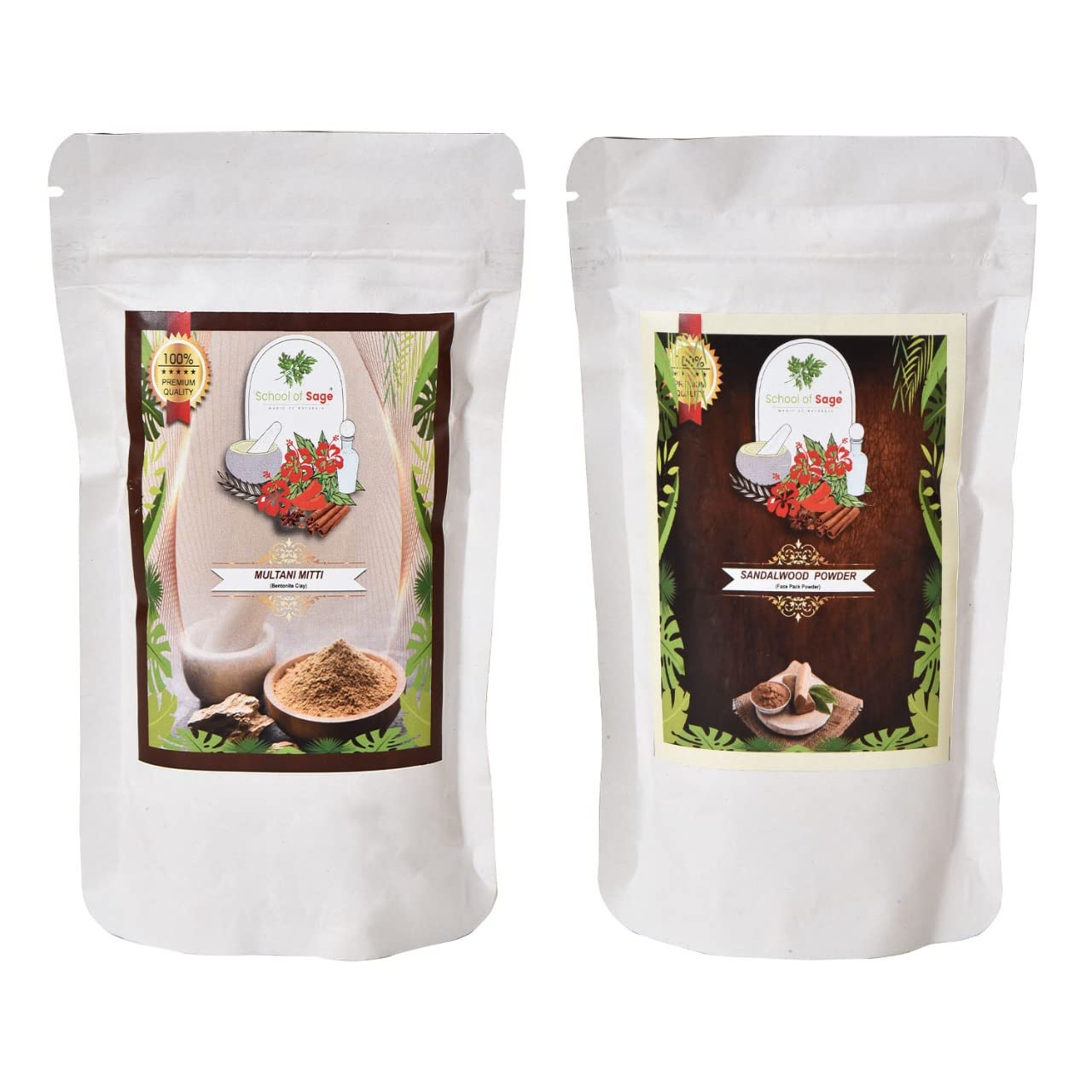 Pure Multani Mitti & Sandalwood Powder for Face & Hair - 400g (2 x 200g Packs) - Natural Skin Brightening, Acne Treatment & Oil Control - DIY Face Mask & Ayurvedic Beauty Care