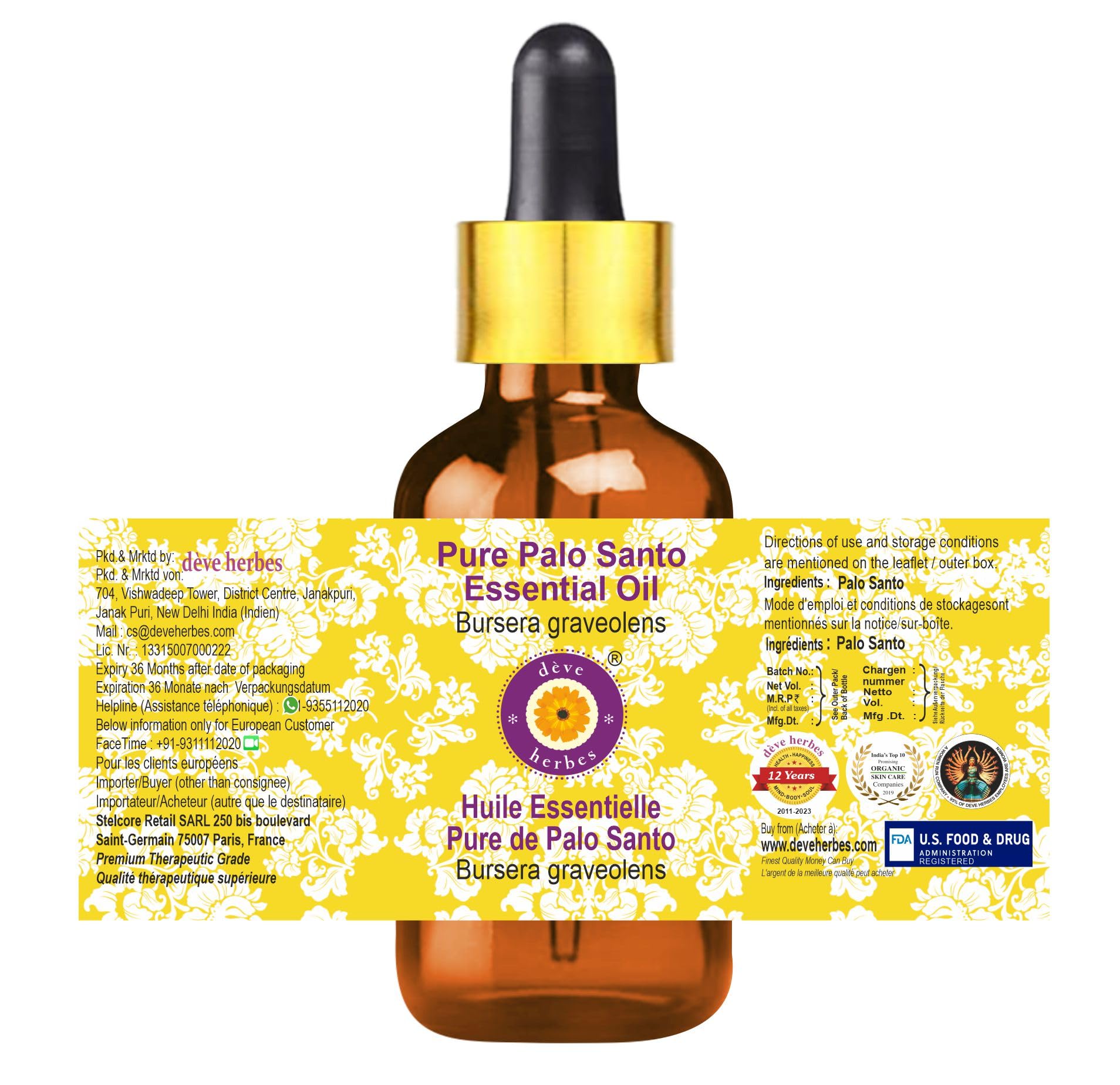 Pure Palo Santo Essential Oil (Bursera graveolens) - 2ml Steam Distilled Therapeutic Grade with Glass Dropper - Aromatherapy, Meditation & Spiritual Cleansing