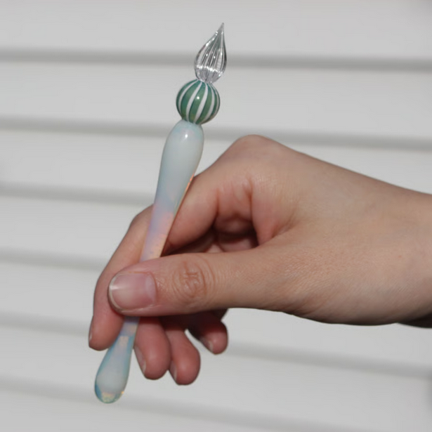 Japanese Glass Dip Pen - Melon Stripe & White Opal - Elegant Calligraphy Writing Tool - Perfect Gift for Writers, Artists & Stationery Lovers - Ideal for Lettering, Journaling & Creative Projects