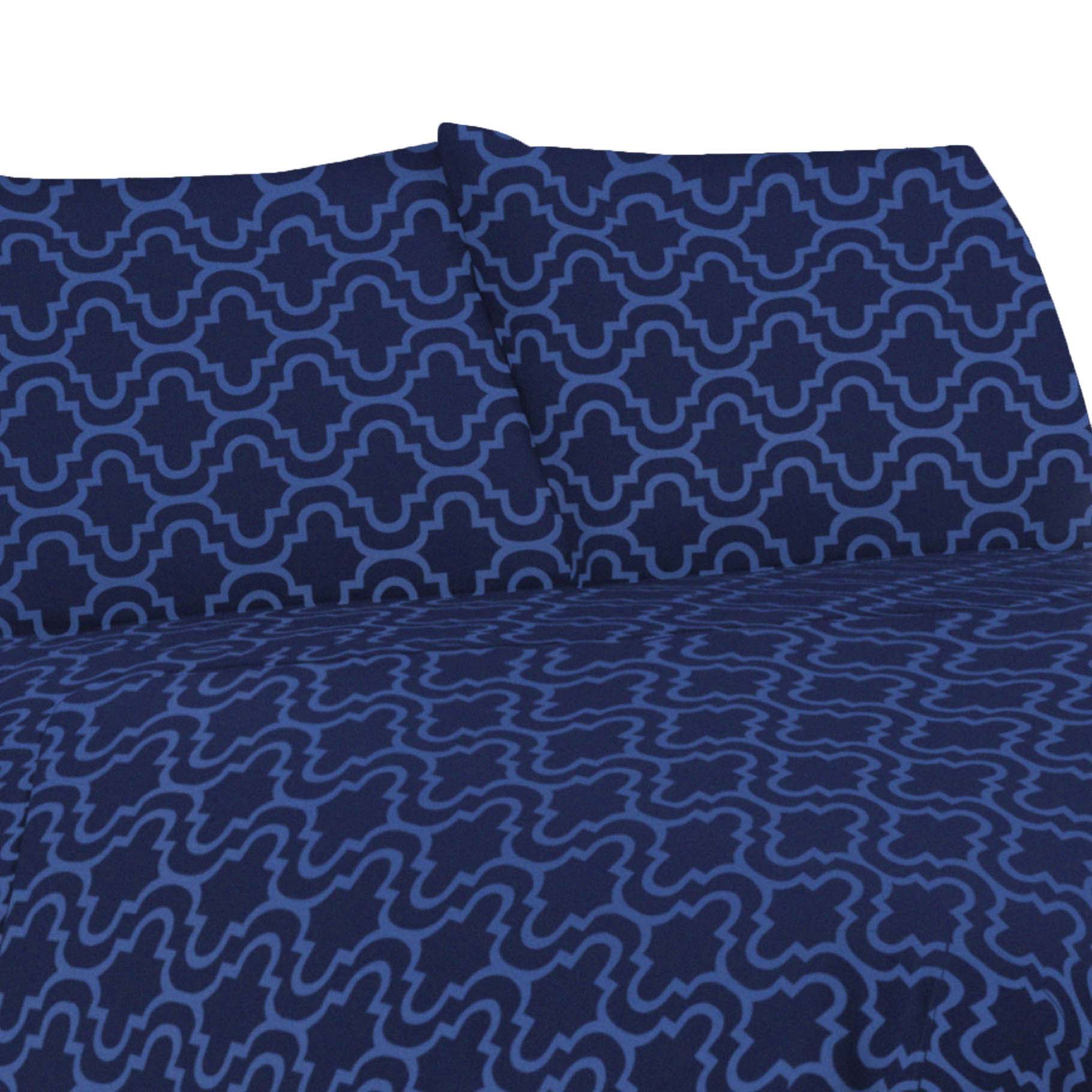 Soft Cotton Flannel Trellis Pattern Deep Pocket Sheet Set - Queen Size, 4-Piece Bedding Set for Cozy Winter Nights & Cold Weather Comfort