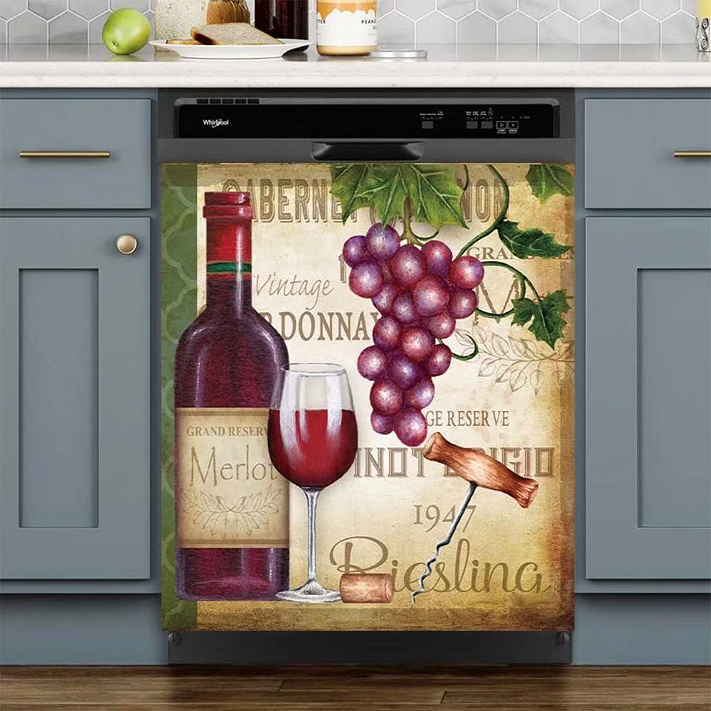 Vintage Vineyard Dishwasher Cover - Decorative Grapes Fridge Panel Decal & Dishwasher Sticker - 23
