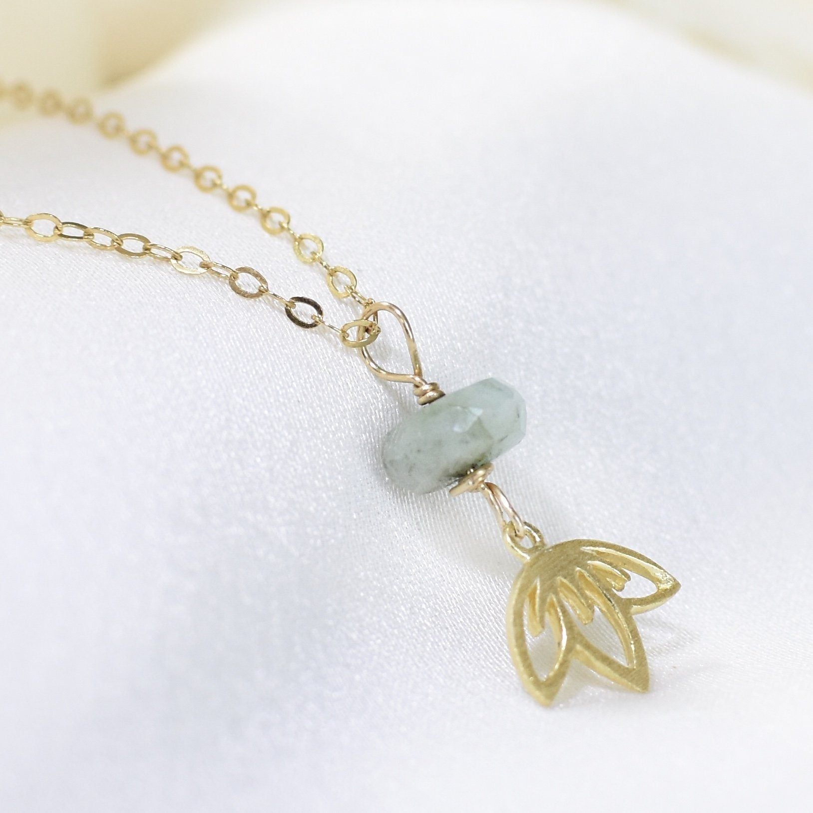 14K Gold Filled Emerald Bead Lotus Charm Necklace for Women - Elegant Jewelry Gift for Birthday, Anniversary & Special Occasions