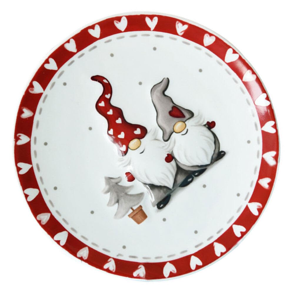 COHEALI Christmas Gnomes Ceramic Plates – Festive Holiday Dinner & Salad Serving Platter, Round Appetizer Plates for Snacks, Pasta, Cheese, Ham & Fruit – Perfect for Xmas Parties, Family Gatherings & Holiday Decor