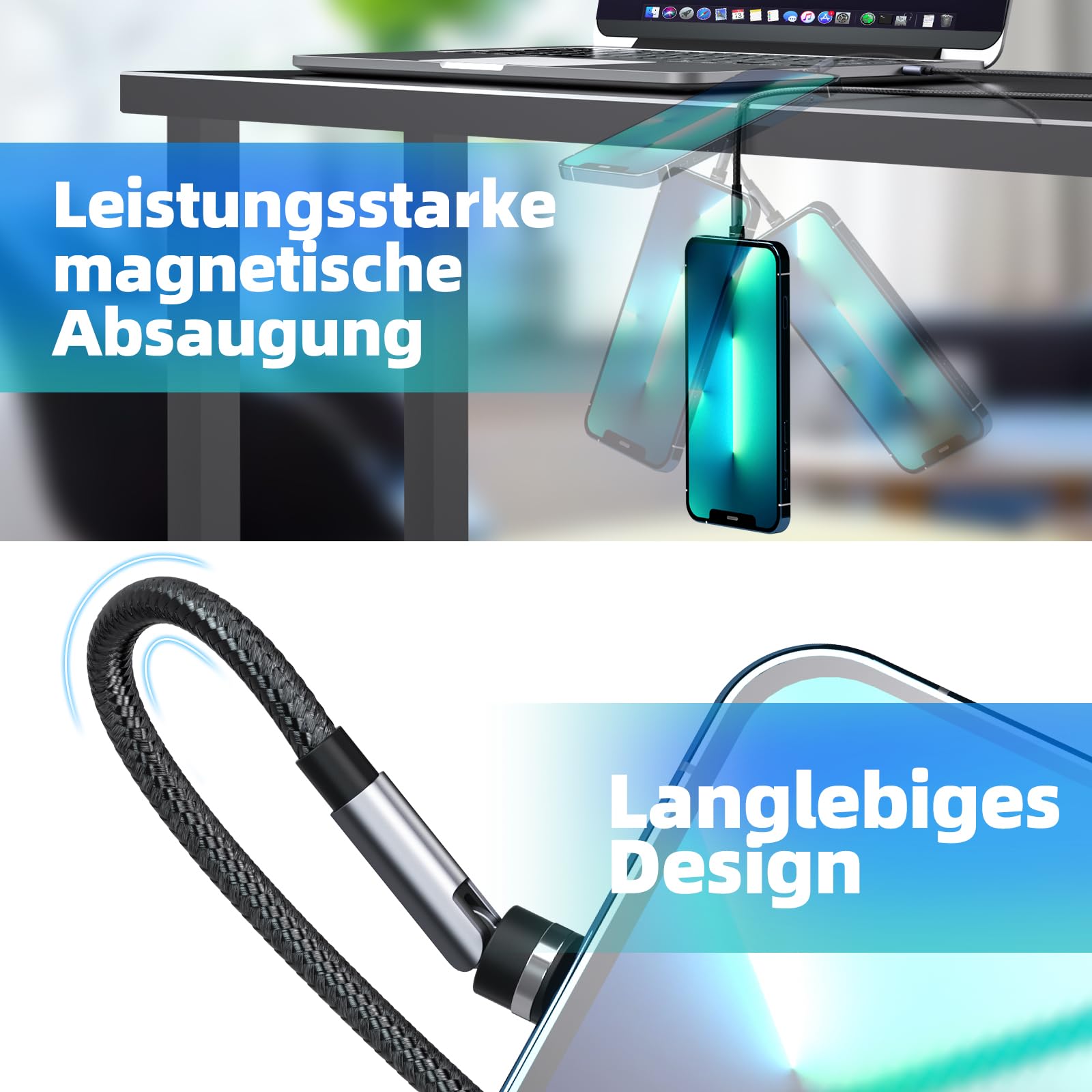 540° Rotating Magnetic Charging Cable 3-in-1 [4-Pack 3ft/3ft/6ft/10ft] - 3A Fast Charger with Data Transfer for iPhone, Android, Type C Devices - Perfect for Home, Office & Travel Charging
