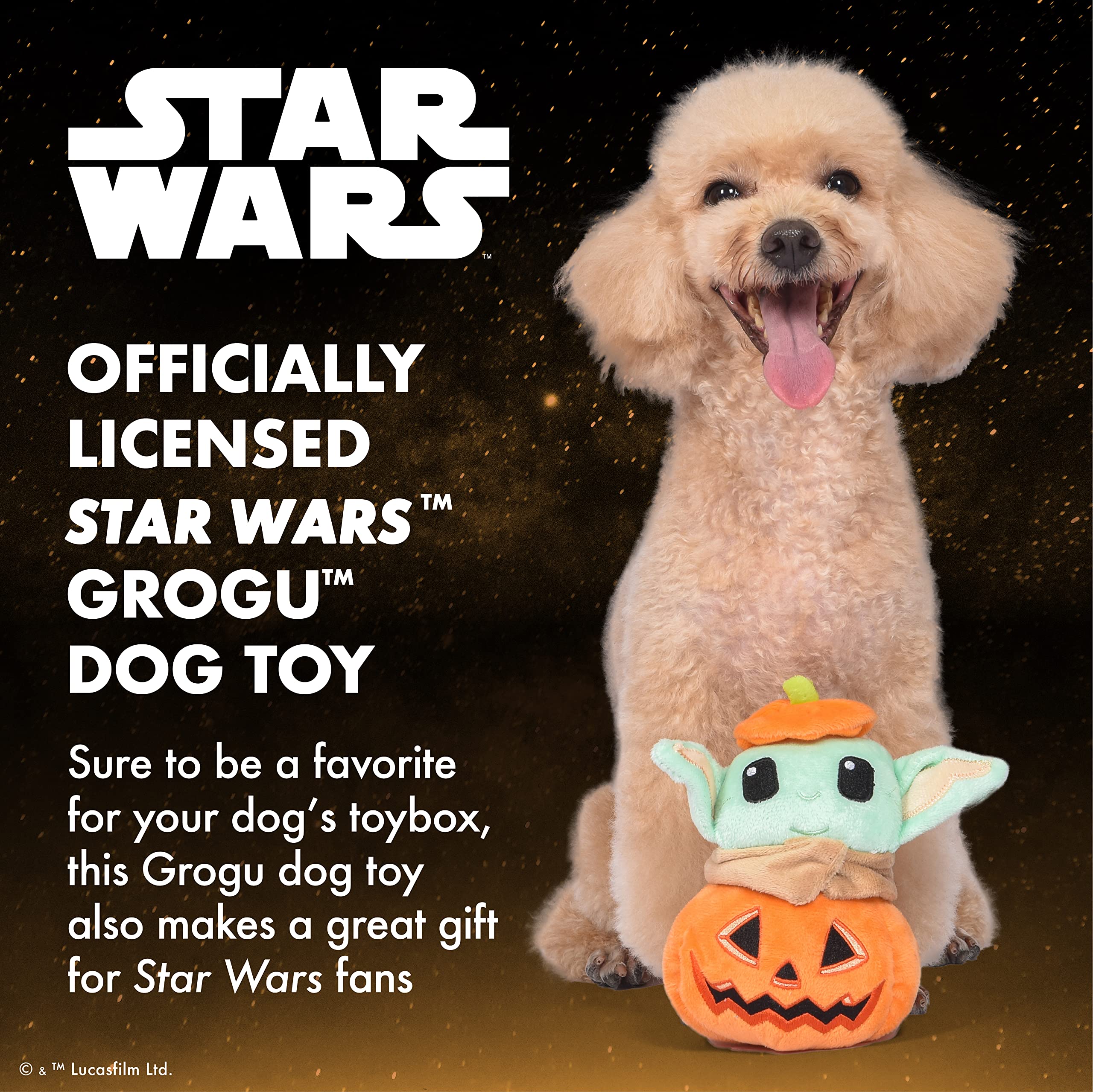 STAR WARS Grogu Pumpkin Head Dog Toy - Soft Plush Squeaky Chew Toy for Small Dogs (6 Inch) | Halloween Pet Costume Accessory & Mandalorian The Child Collectible - Perfect for Playtime, Dress-Up & Gift Giving