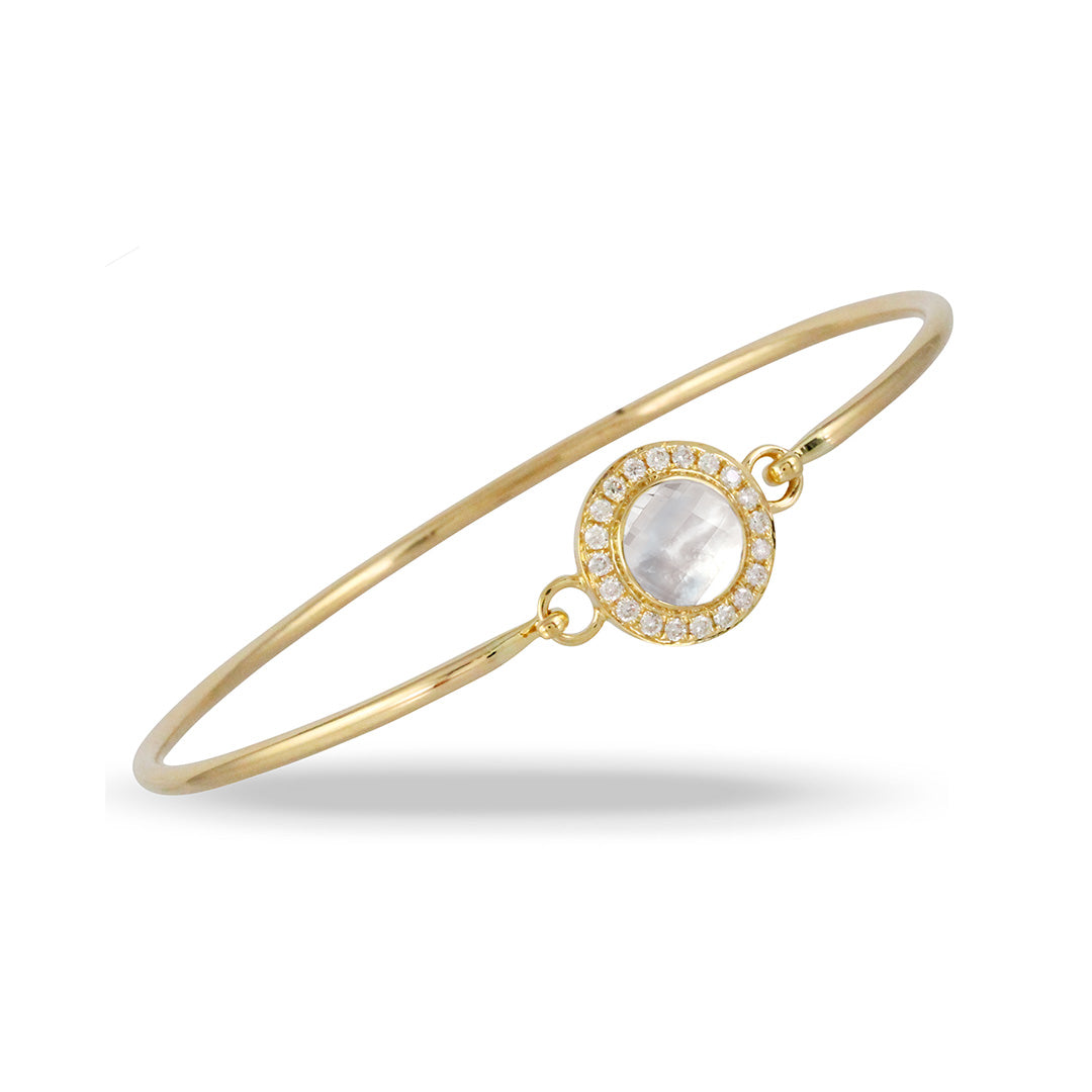 Exquisite Mother of Pearl & Diamond Bangle Bracelet for Women - Elegant Pearl & Diamond Jewelry Gift for Wedding, Anniversary & Special Occasions