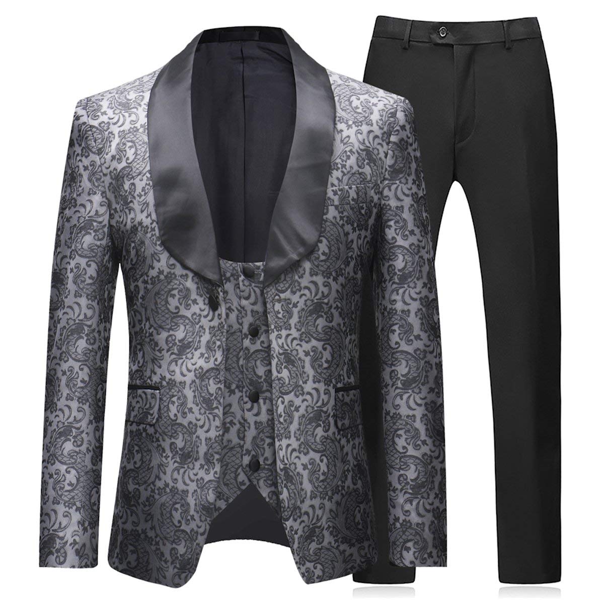 Frank Men's 3-Piece Tuxedo Suit - Vintage Groomsmen Wedding Outfit, Prom Formal Wear for Men - Perfect for Weddings, Proms, Black Tie Events & Special Occasions