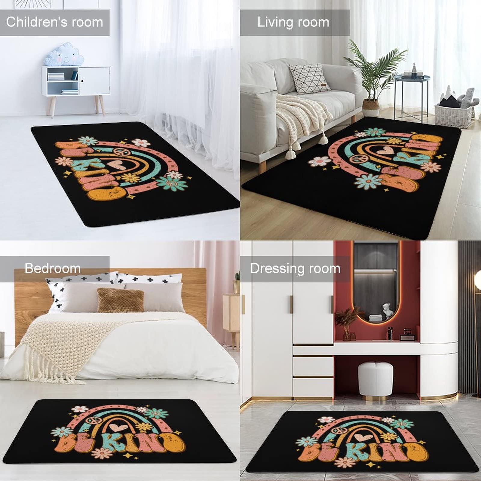 Vibrant Retro Rainbow Area Rug - Soft 5x6.5ft Kids Floor Mat for Bedroom, Nursery & Playroom | Durable Non-Slip Carpet for Girls Room, Teen Dorm & Living Space Decor | Perfect for Science & Feminism Themed Rooms