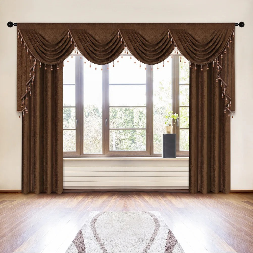 Mila Classic Plain Velvet Valance - Dark Brown Window Curtain Valance for Living Room, Bedroom & Home Decor