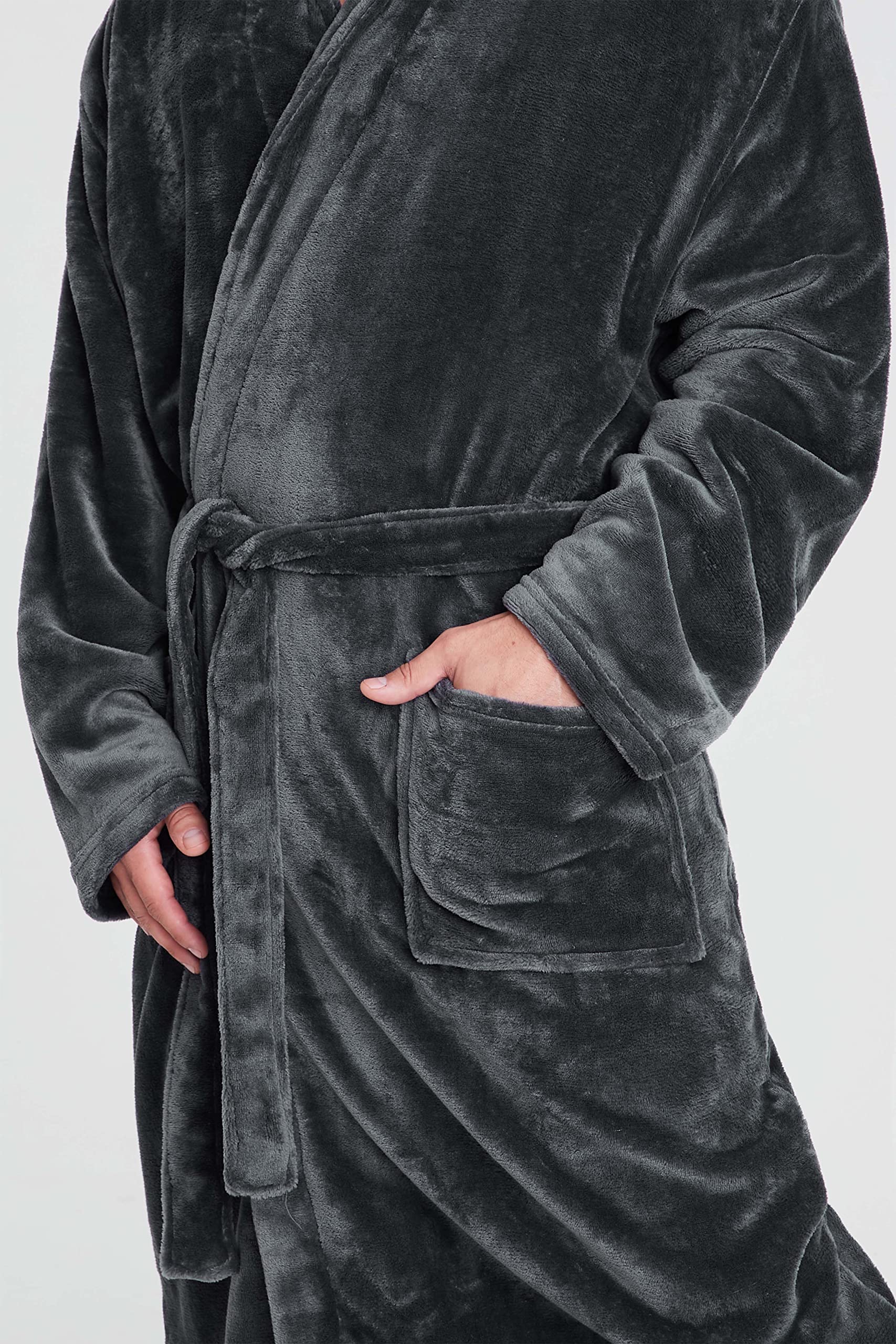 Men's Fleece Robe with Hood - Super Soft & Cozy Bathrobe for Lounge, Spa & Winter Wear - Warm Hooded Dressing Gown for Relaxation at Home