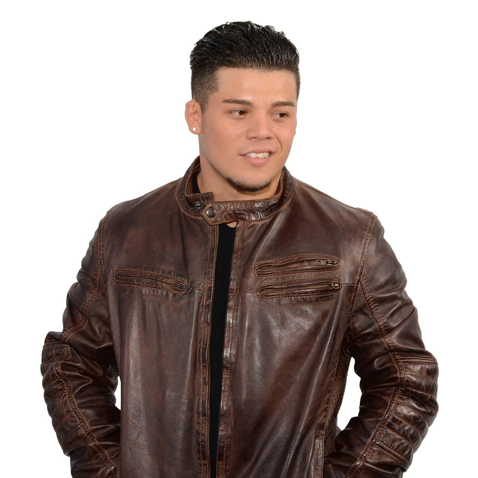 Milwaukee Leather SFM1805 Men's Black Side Stitch Cafe Racer Lambskin Leather Jacket – Stylish Motorcycle & Casual Wear for Men
