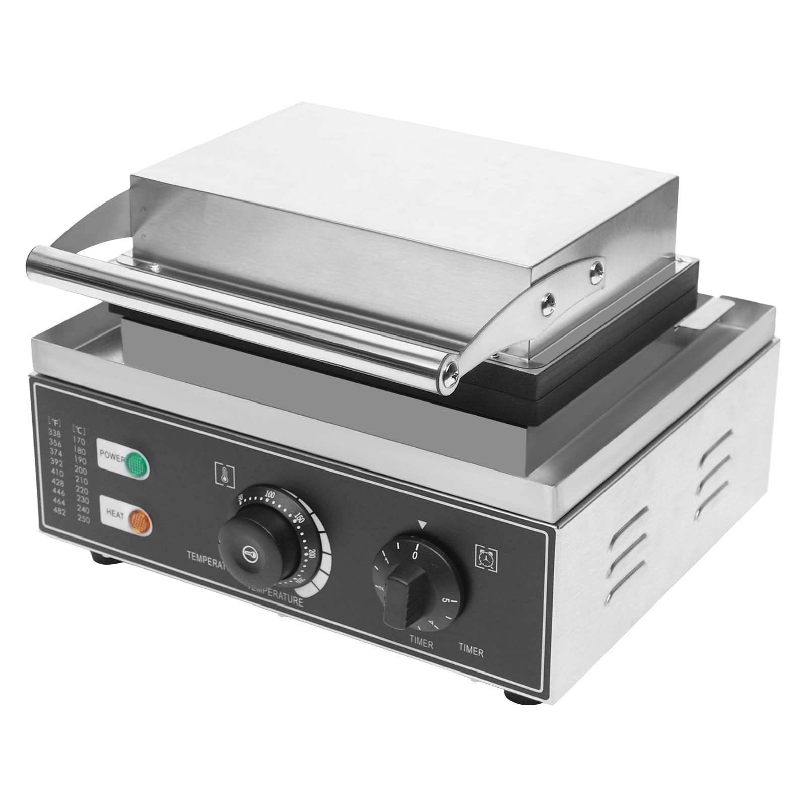 Commercial Stainless Steel Donut Maker Machine - 6Holes Double-Sided Electric Pancake & Waffle Baker with Non-Stick Surface, Time & Temperature Control (1550W) - Perfect for Bakeries, Breakfast Stores, Supermarkets, and Home Kitchens