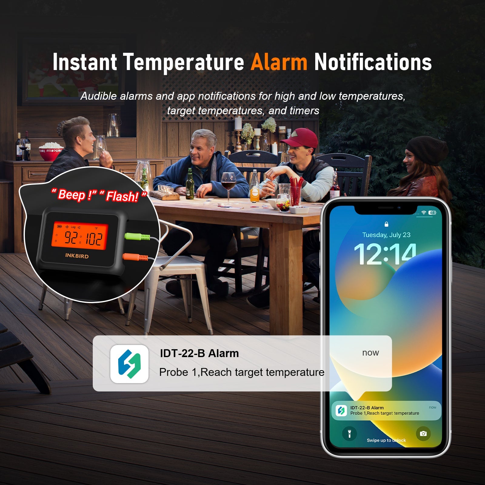 Wireless Bluetooth BBQ Meat Thermometer IDT 22 B - Smart Digital Cooking Thermometer for Grilling, Smoking, Roasting - Perfect for Backyard BBQs, Camping & Outdoor Cooking