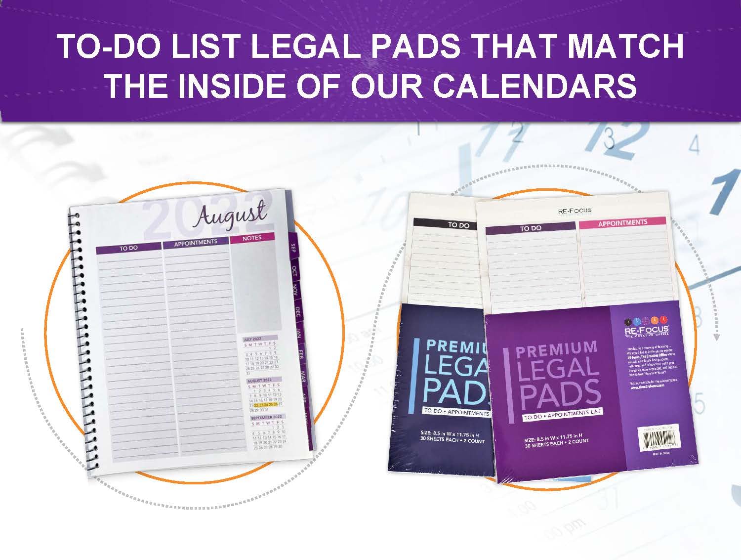 RE-FOCUS THE CREATIVE 2025 13-Month Planner with To-Do Lists, Notes & Appointments - Purple Daily & Weekly Schedule Organizer for Office, School or Home Productivity