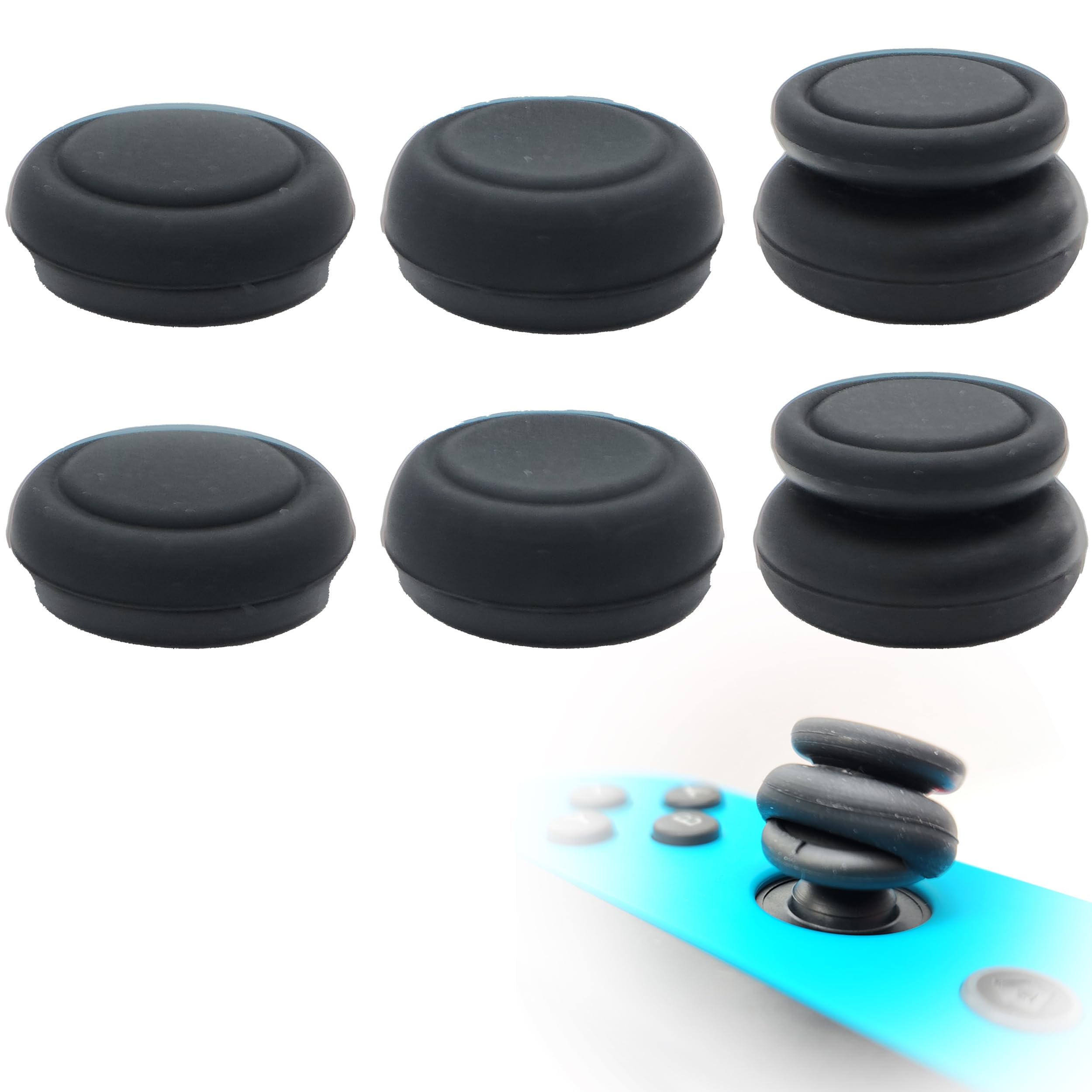 MatoSan® 6X Joystick Caps Compatible with Nintendo Switch Joy-Con & Lite OLED | Thumb Grips for Steam Deck Accessories | Enhanced Grip & Protection (Black) - Perfect for Gaming, Travel & Long Play Sessions