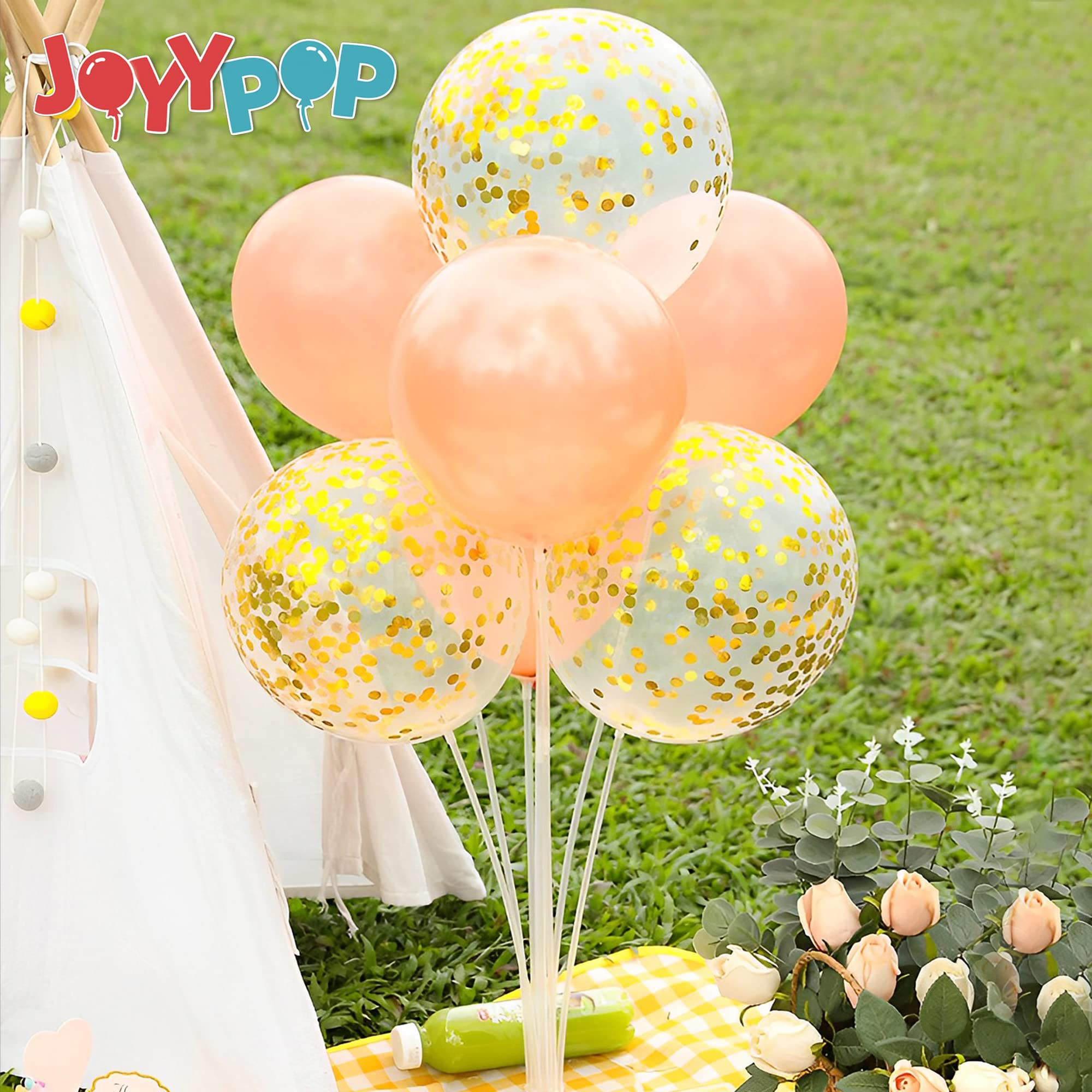 JOYYPOP 7 Sets Balloon Stand Kit with Sticks and Base - Party Balloon Holder for Birthday, Graduation, Wedding Decorations - Perfect for Indoor and Outdoor Celebrations, Baby Showers, Anniversaries