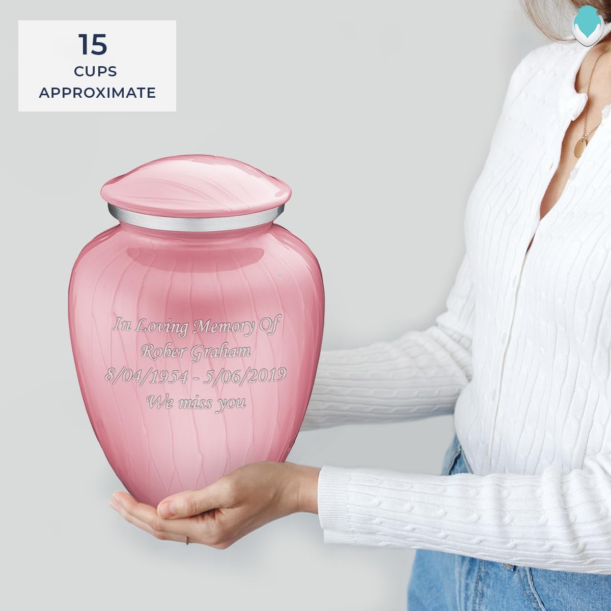 Personalized Cremation Urns for Human Ashes - Large Pearl Light Pink Funeral Urn for Adults with Double Side Engraving | Holds 200 lbs | Memorial Keepsake for Loved Ones | Perfect for Home Display or Burial Ceremony