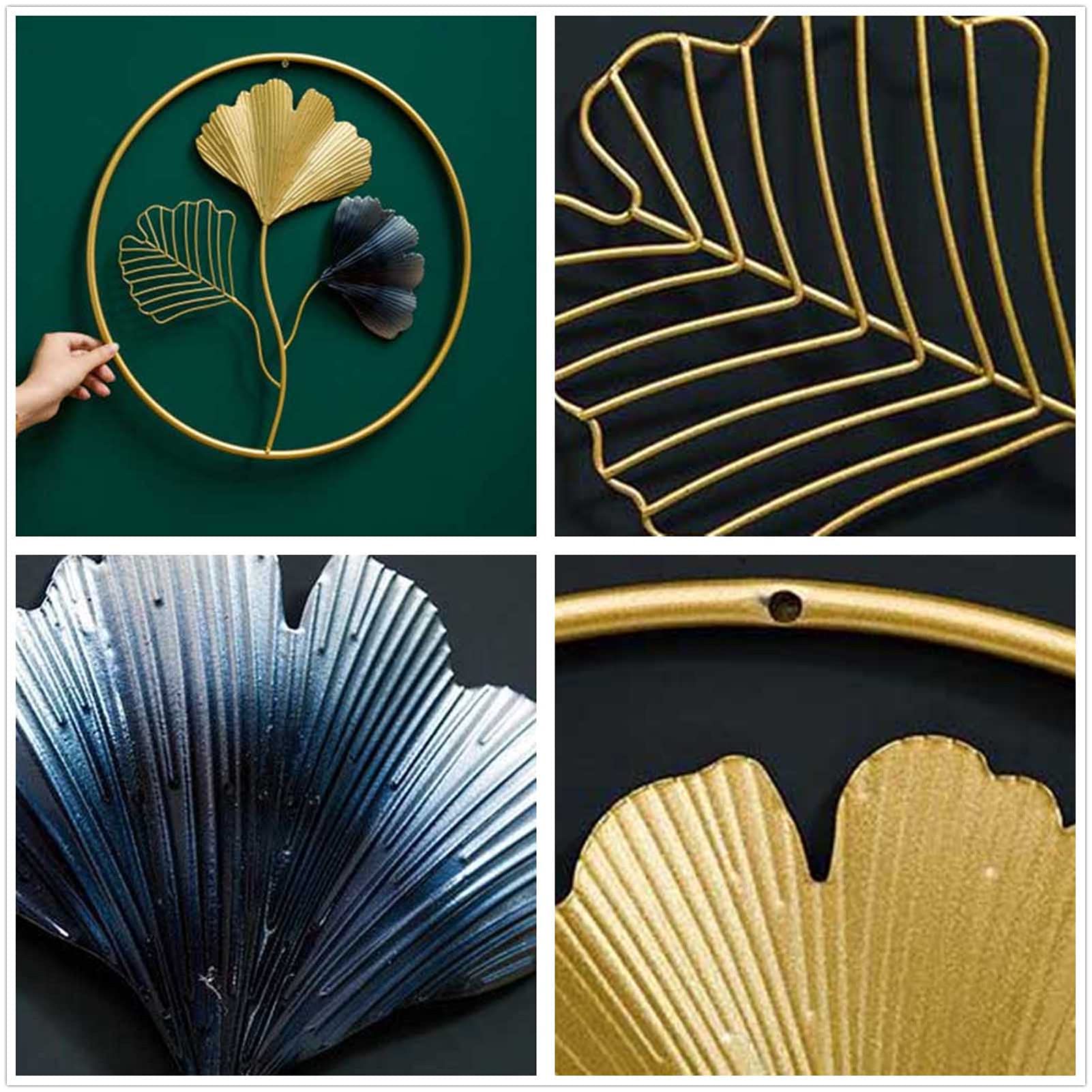 3PCS Gold Ginkgo Leaf Metal Wall Art Decor - Nordic Style Home Ornament for Living Room, Bedroom, Study & Hotel - 45cm Diameter - Perfect for Boho Decor, Housewarming Gifts & Wall Accents