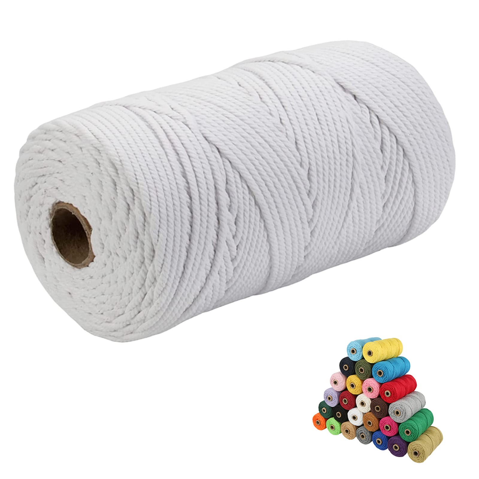 Natural Cotton Macrame Cord - 4 Ply Twisted Macrame Yarn for DIY Crafts, Plant Hangers & Wall Hangings | 4mm Thick x 109 Yards | Eco-Friendly Macrame Supplies for Home Decor & Bohemian Style Projects (Rice White)