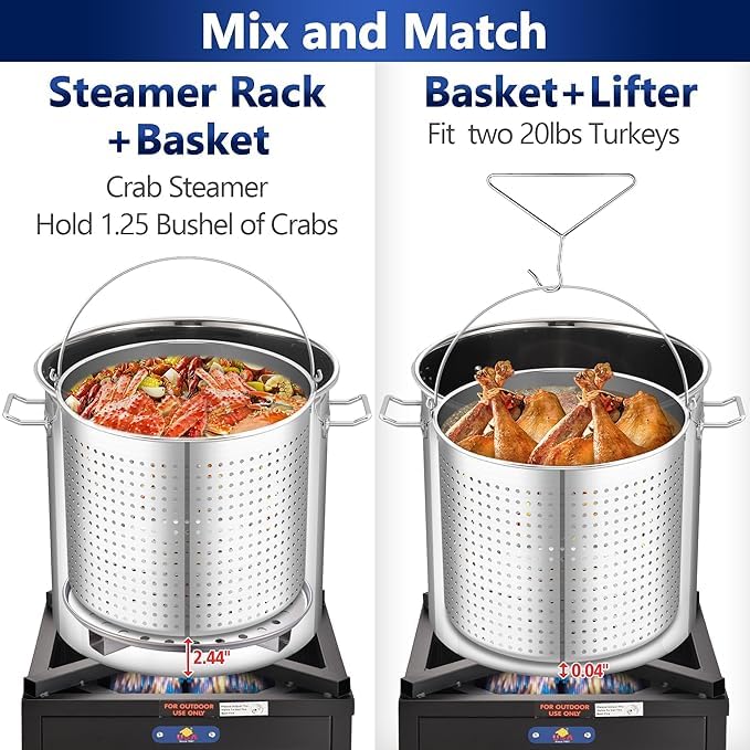 **52QT Stainless Steel Seafood Boiling Kit with 200,000 BTU Propane Burner - Crawfish, Lobster, Shrimp, and Turkey Fryer Pot with Basket & Steamer Rack - Perfect for Outdoor Cooking, Backyard Parties, and Camping**