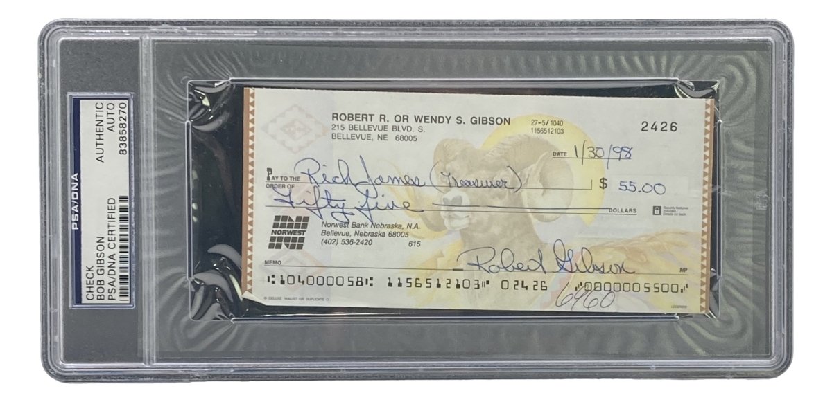Authentic Bob Gibson St. Louis Cardinals Signed Bank Check #2426 PSA/DNA Certified - Perfect for Baseball Memorabilia Collections & Sports Fan Gifts
