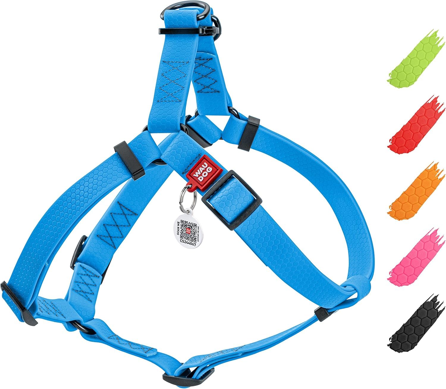 **Waterproof Adjustable Dog Harness for Large, Medium & Small Dogs - Heavy Duty Pet Harness with Durable Metal Clasp & QR Dog Tag (Blue) - Perfect for Hiking, Running & Outdoor Adventures**