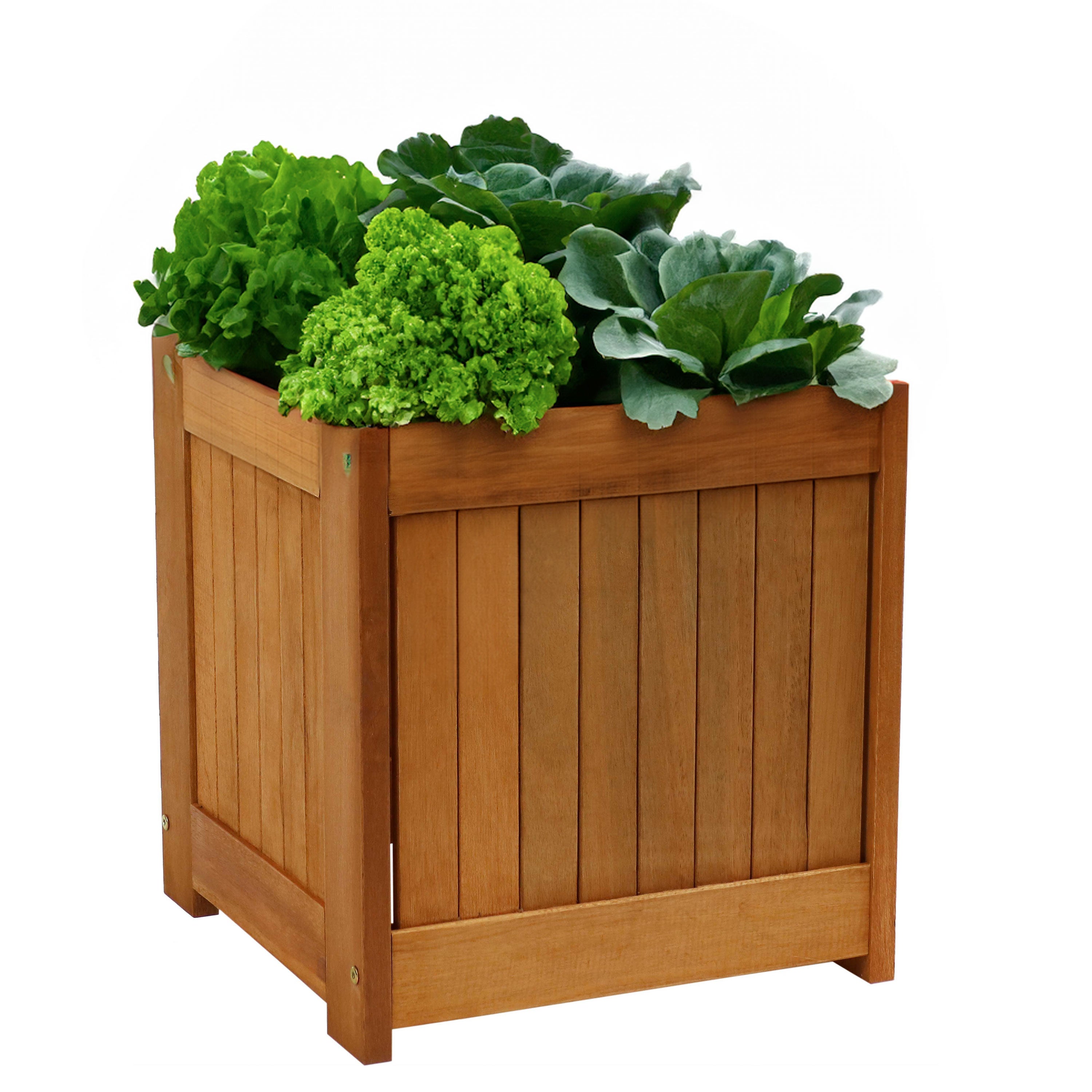 Sunnydaze Meranti Outdoor Square Wooden Planter Box 16 Inch - Durable Garden Flower Pot for Patio, Deck & Backyard Decor - Perfect for Plants, Herbs & Small Trees