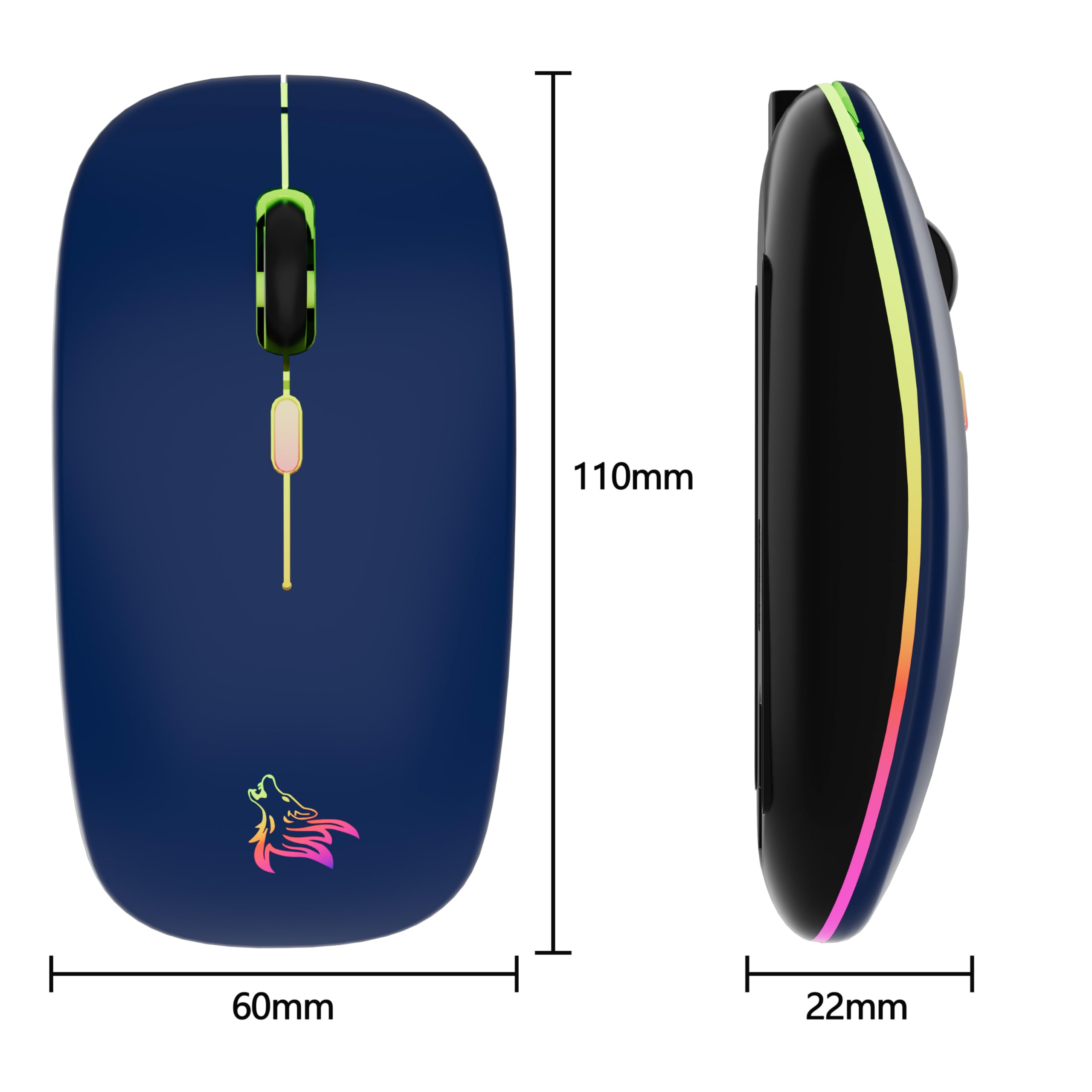 Wireless Rechargeable Gaming Mouse - 7-Color RGB Backlit, 2.4GHz USB for PC/Laptop/iPad - Perfect for Work & Gaming