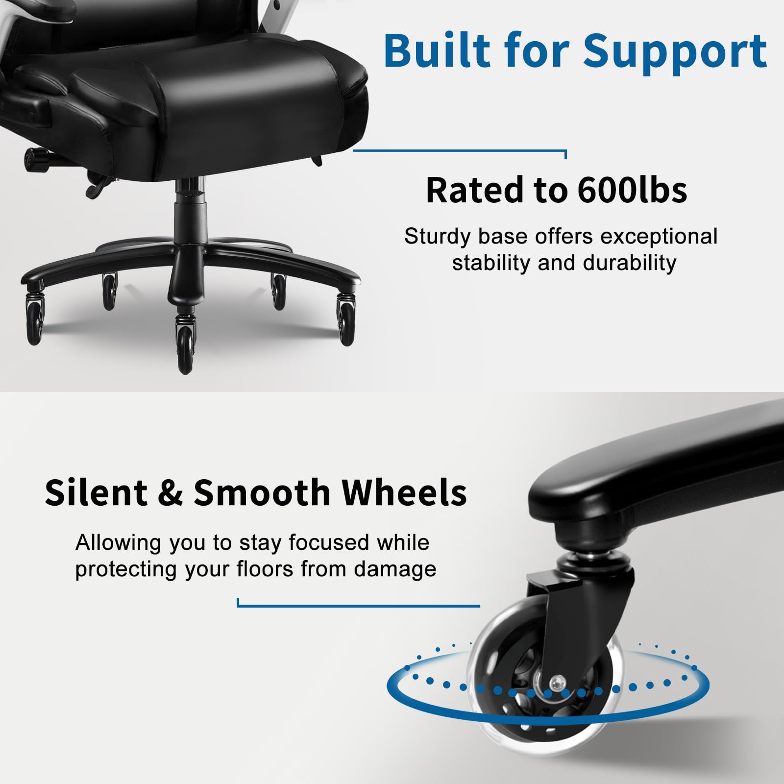Heavy Duty Big and Tall Office Chair 600lbs - Ergonomic Executive Chair with High Back, Adjustable Armrests & Lumbar Support - Black Leather Office Chair for Large People - Perfect for Home Office, Gaming & Workspaces