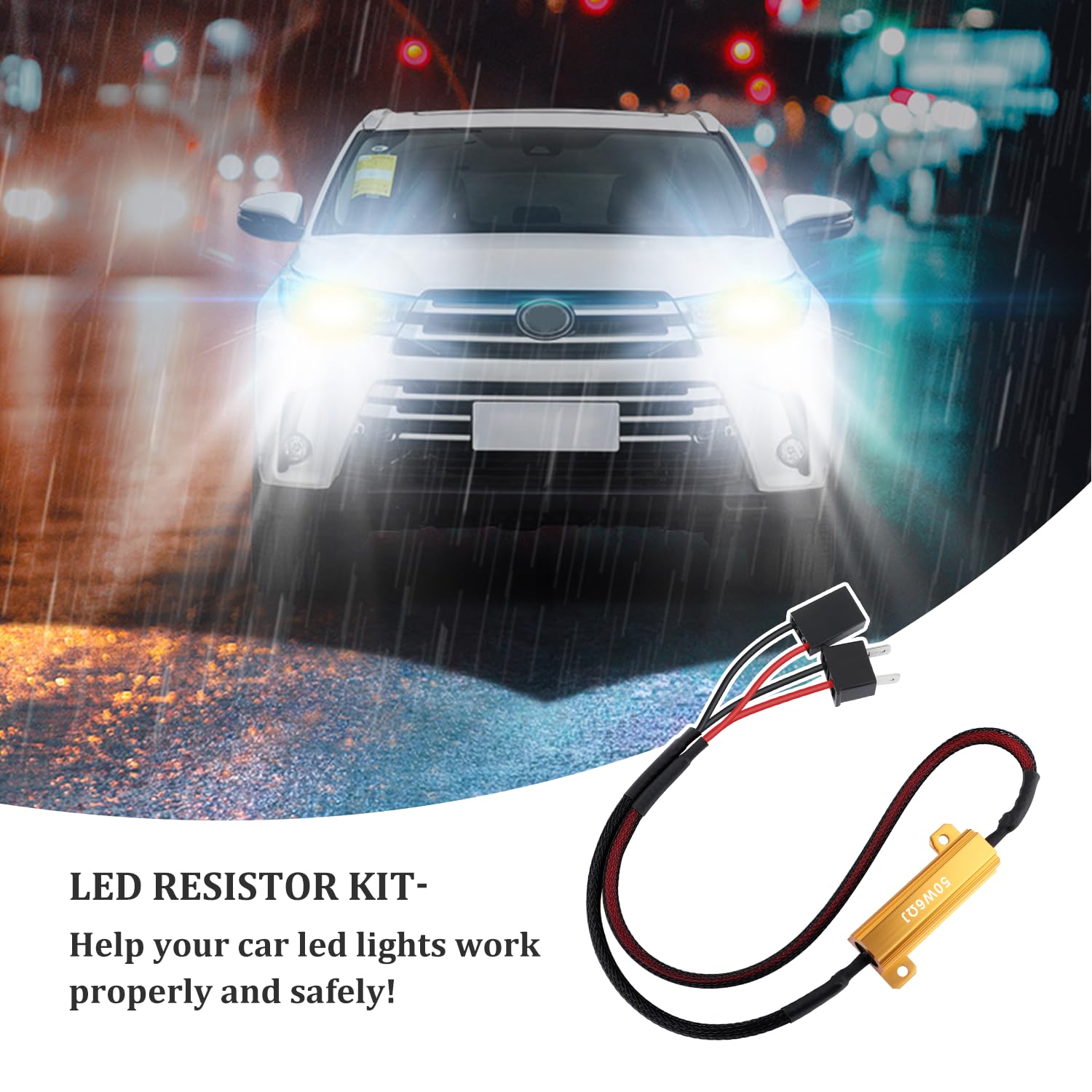 2PCS H7 LED Resistor Kit - 50W 6 Ohm Anti Flicker & Error Decoder for LED Headlights, Fog Lights - Universal Car Accessories - Eliminate Flickering & Error Messages - Perfect for DIY Car Lighting Upgrades & Night Driving Safety