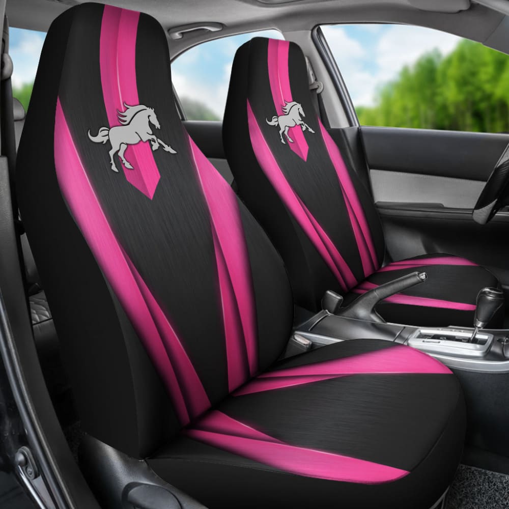 Premium Dark Pink Mustang Horse Custom Metallic Print Car Seat Covers - Universal Fit for Ford Mustang, Comfort & Style Upgrade - Perfect for Car Enthusiasts & Gift Giving