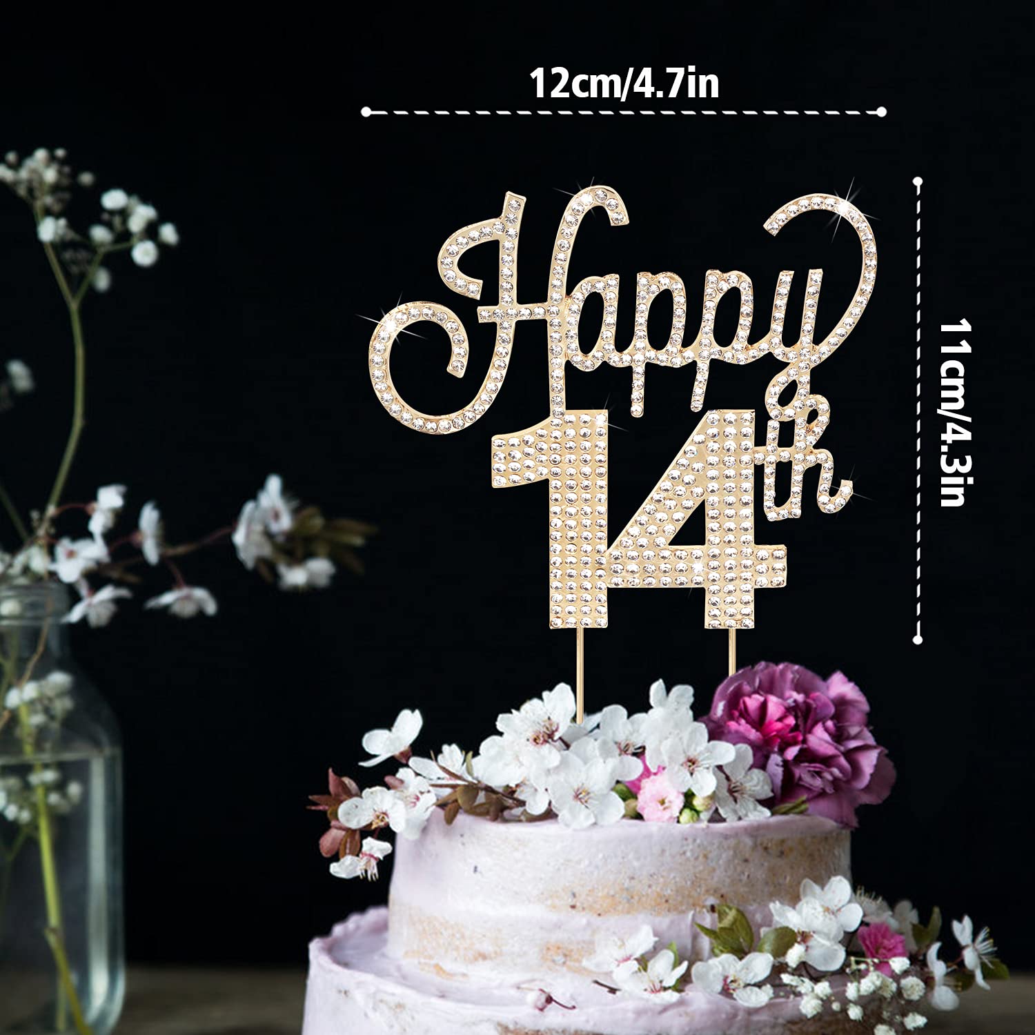 14th Birthday Gold Rhinestone Cake Topper - Elegant Fourteen Years Old Party Decorations | Perfect for Birthday Cakes, Centerpieces & Gift Signs | Celebrate with Style at Parties & Special Events