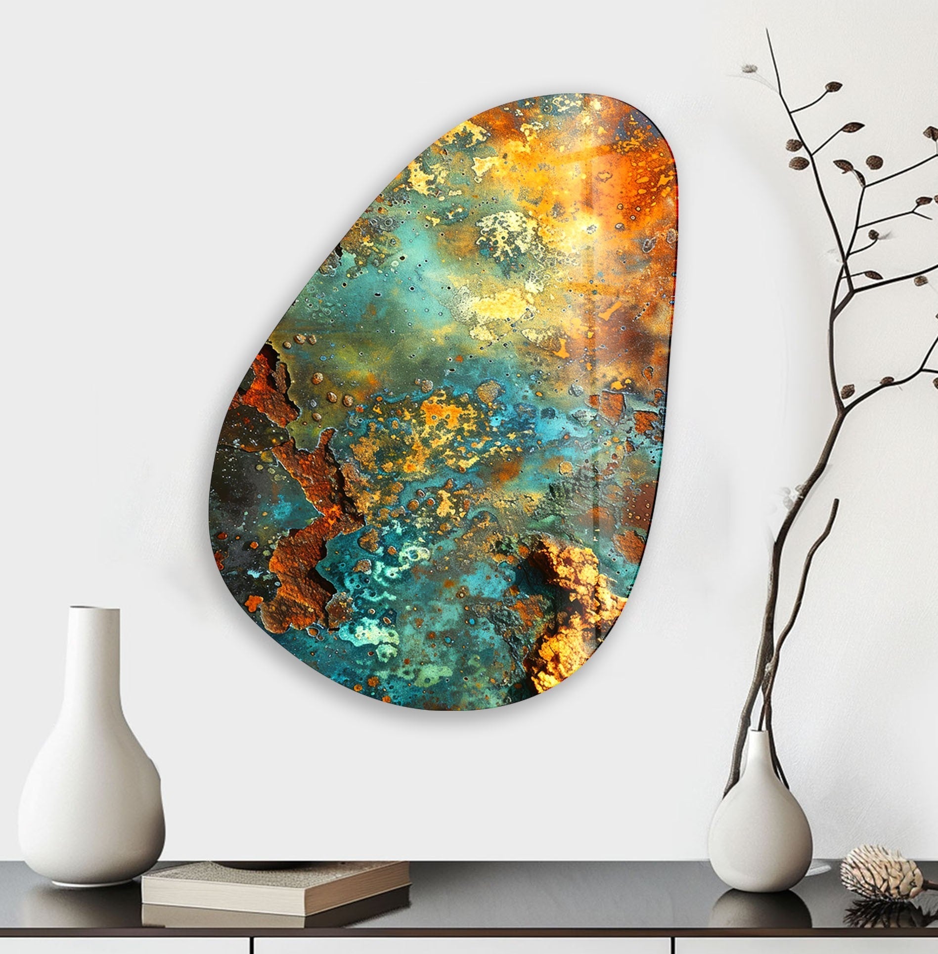 Abstract Asymmetrical Oval Glass Wall Art - Colorful Modern Home Decor for Living Room, Bedroom & Office