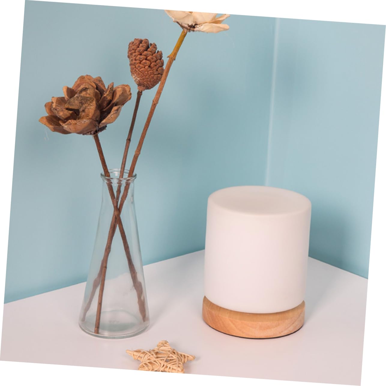 WHAMVOX Modern Wooden Glass Desk Lamp - Stylish Small Bedside Light for Home & Bedroom Decor - Perfect for Reading, Nightstand, Office, and Dorm Room Lighting
