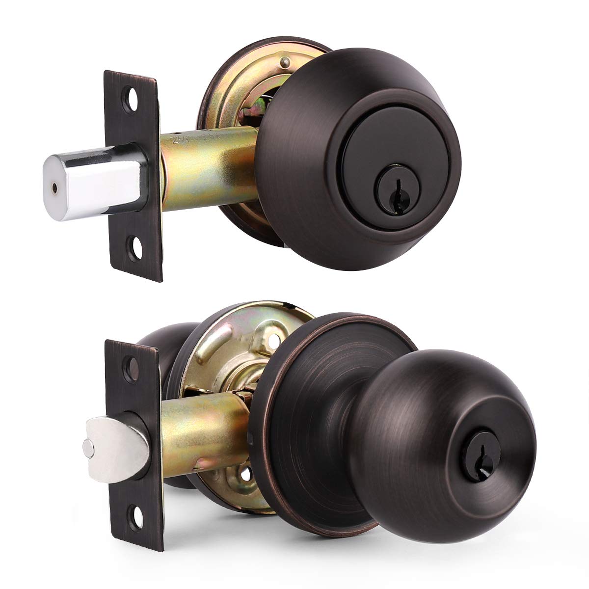 (10 Set) Keyed Alike Entry Door Knobs & Deadbolt Lock Combo Set - Oil Rubbed Bronze Finish - Same Key for Front Door & Entrance - Perfect for Home Security & Easy Access Control