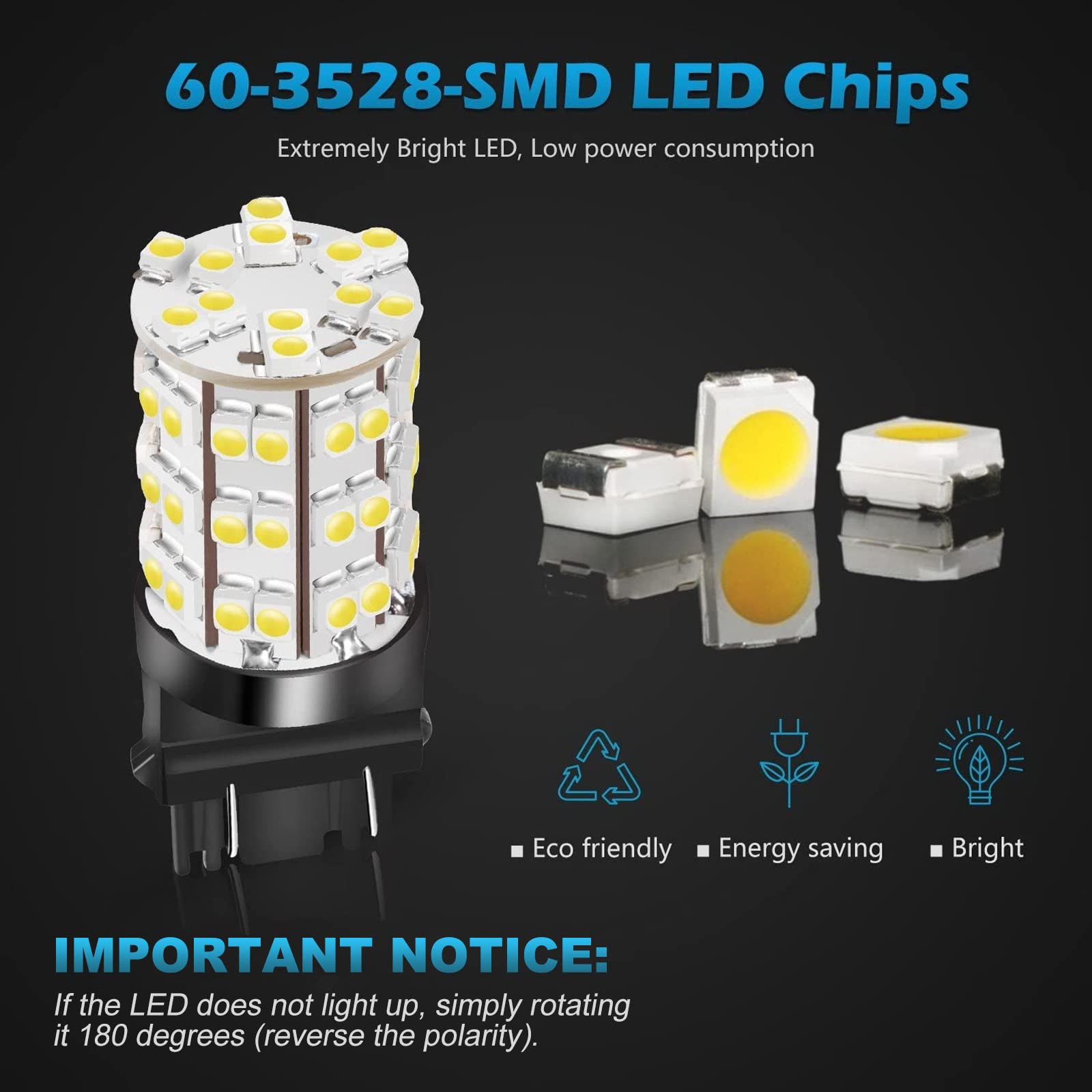 3157 3156 4114 LED Daytime Running Light Bulbs - 60LED 3528-SMD 6000K Xenon White Ultra Bright DRL Driving Lights for Cars (Pack of 2) - Perfect for Enhanced Visibility & Safety in Daytime Driving