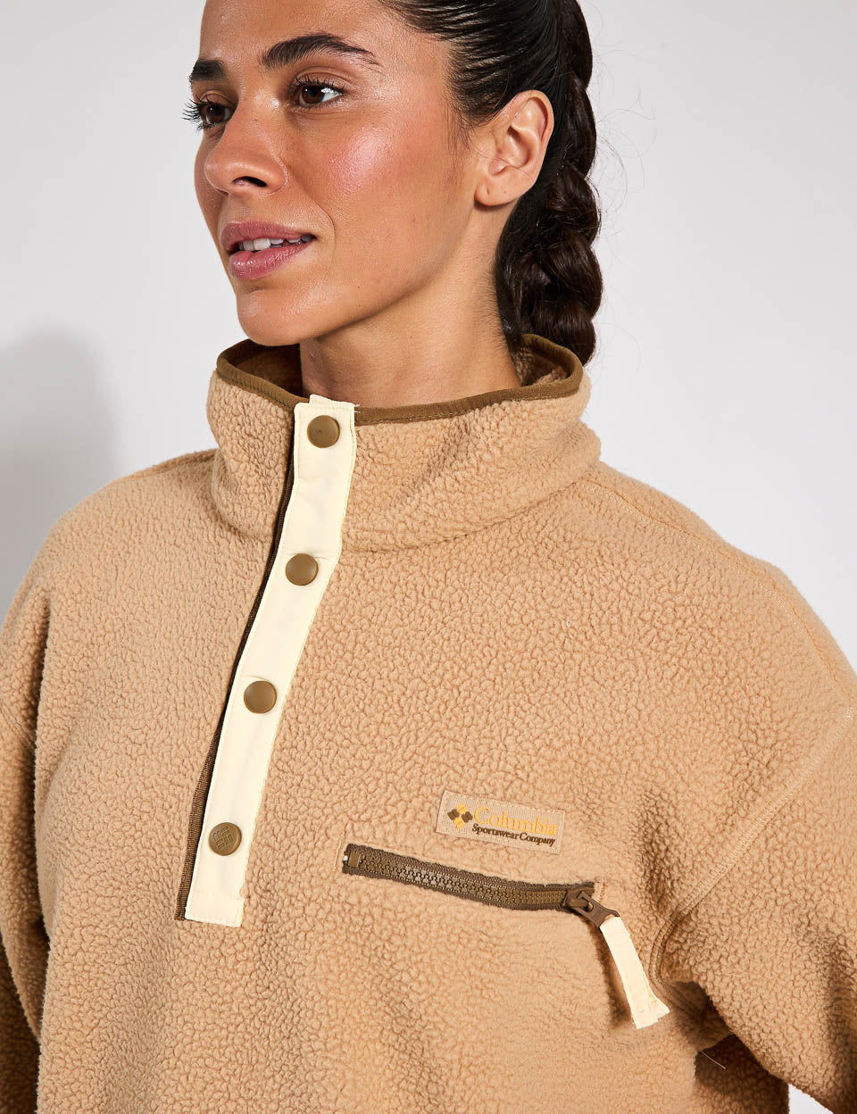 Helvetia II Cropped Sherpa Half Snap Fleece Jacket - Cozy Winter Outerwear for Women | Perfect for Hiking, Camping & Outdoor Adventures