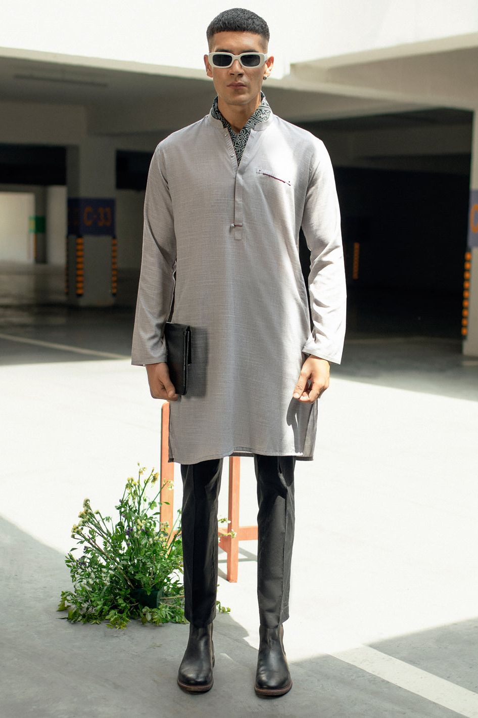 Stylish Blended Light Grey Kurta for Men & Women | Comfortable Cotton Almirah | Perfect for Casual Wear, Festivals & Ethnic Outfits